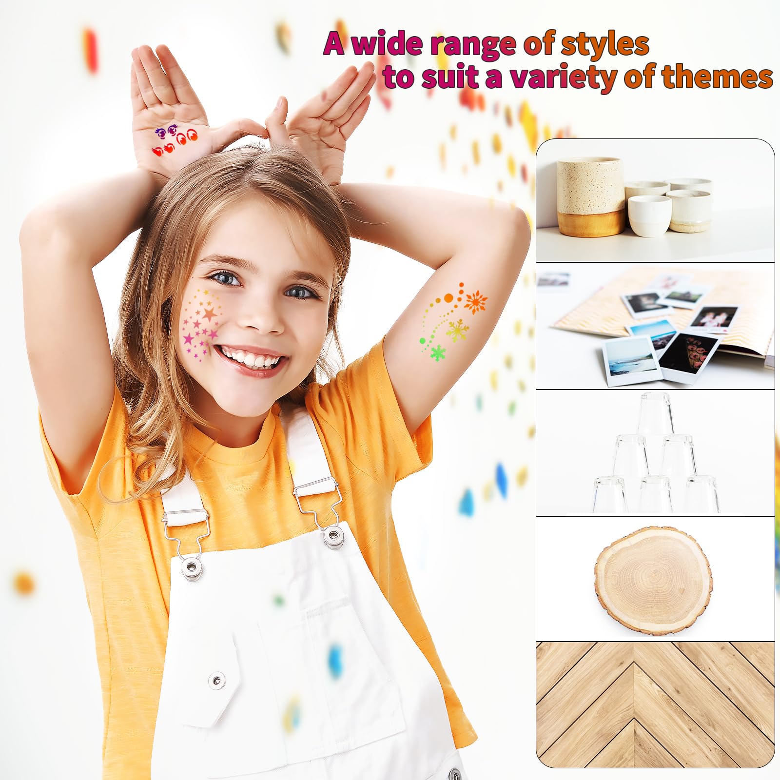 20pcs Kids Tattoo Stencils - Reusable Face Paint Templates for Halloween & Parties