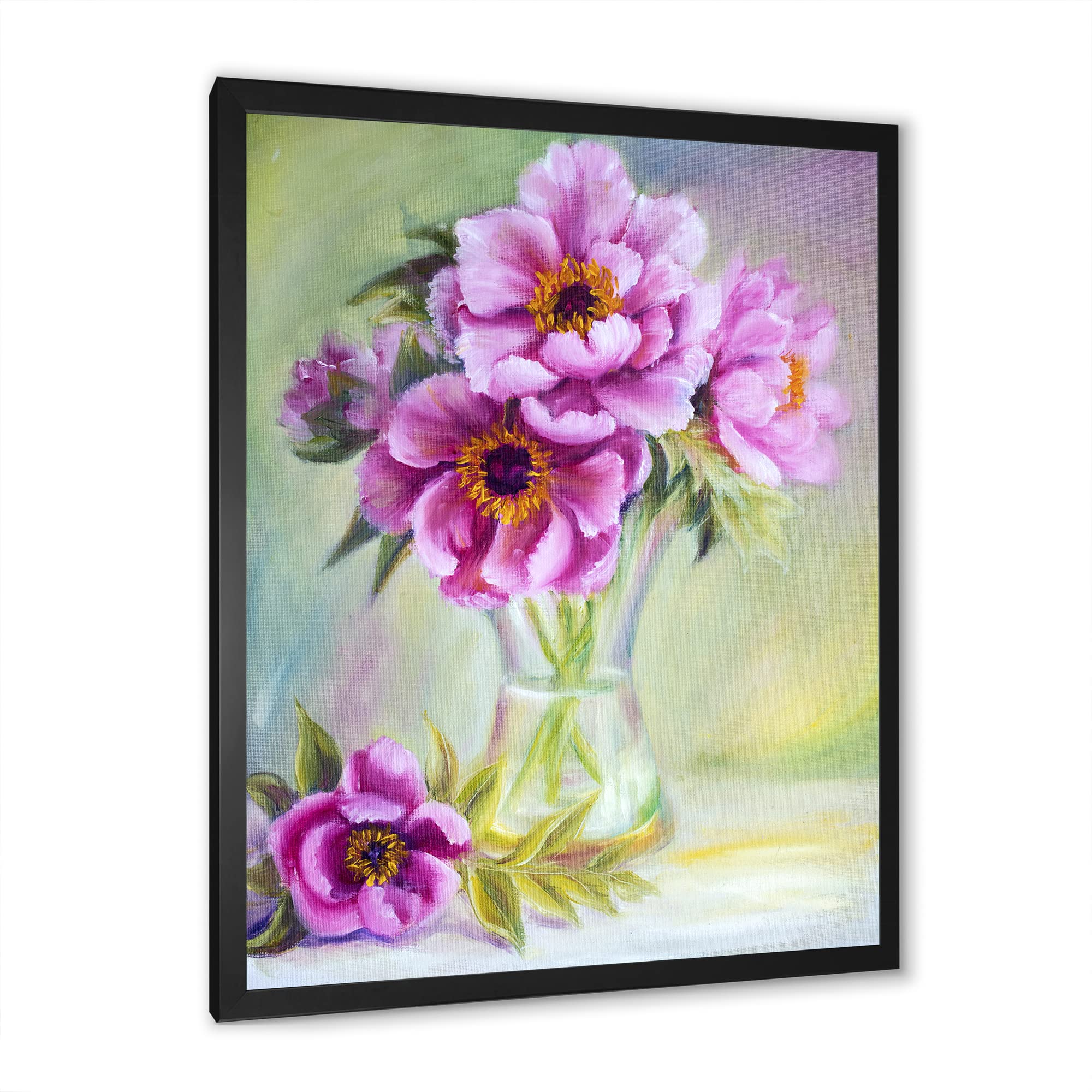 DesignQ Peonies in Vase Still Life Traditional Framed Wall Art - Floral Oil Painting Home Decor for Living Room, Bedroom & Office
