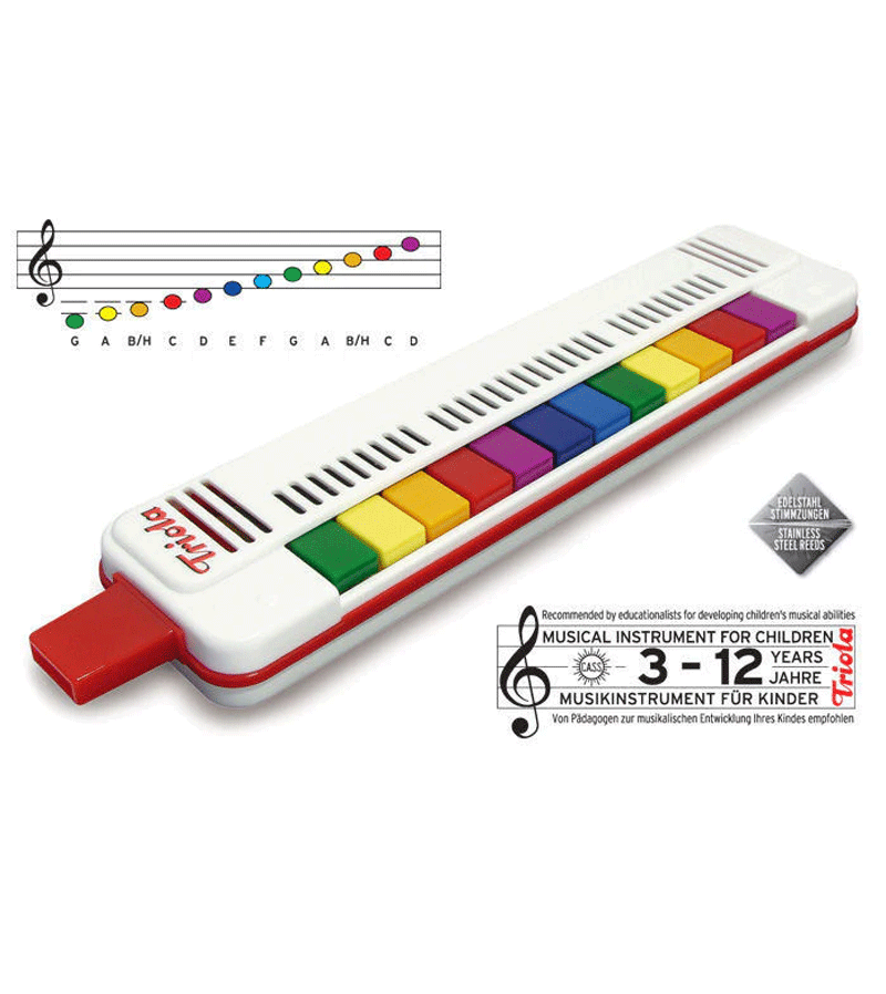 Seydel Rainbow Keys Triola Melodica - 24-Note Musical Instrument for Kids & Beginners - Perfect for Music Education, Classroom & Home Play (Blue/Red/Yellow)