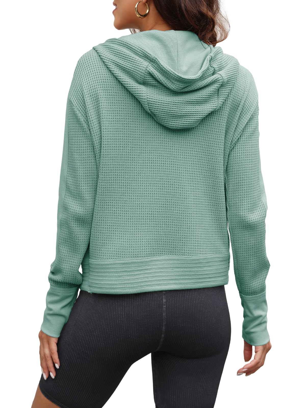 Yanekop Women's Waffle Knit Zip Up Hoodie Jacket - Long Sleeve Cropped Pullover for Fall & Winter | Casual Outerwear for Streetwear, Layering, and Everyday Outfits