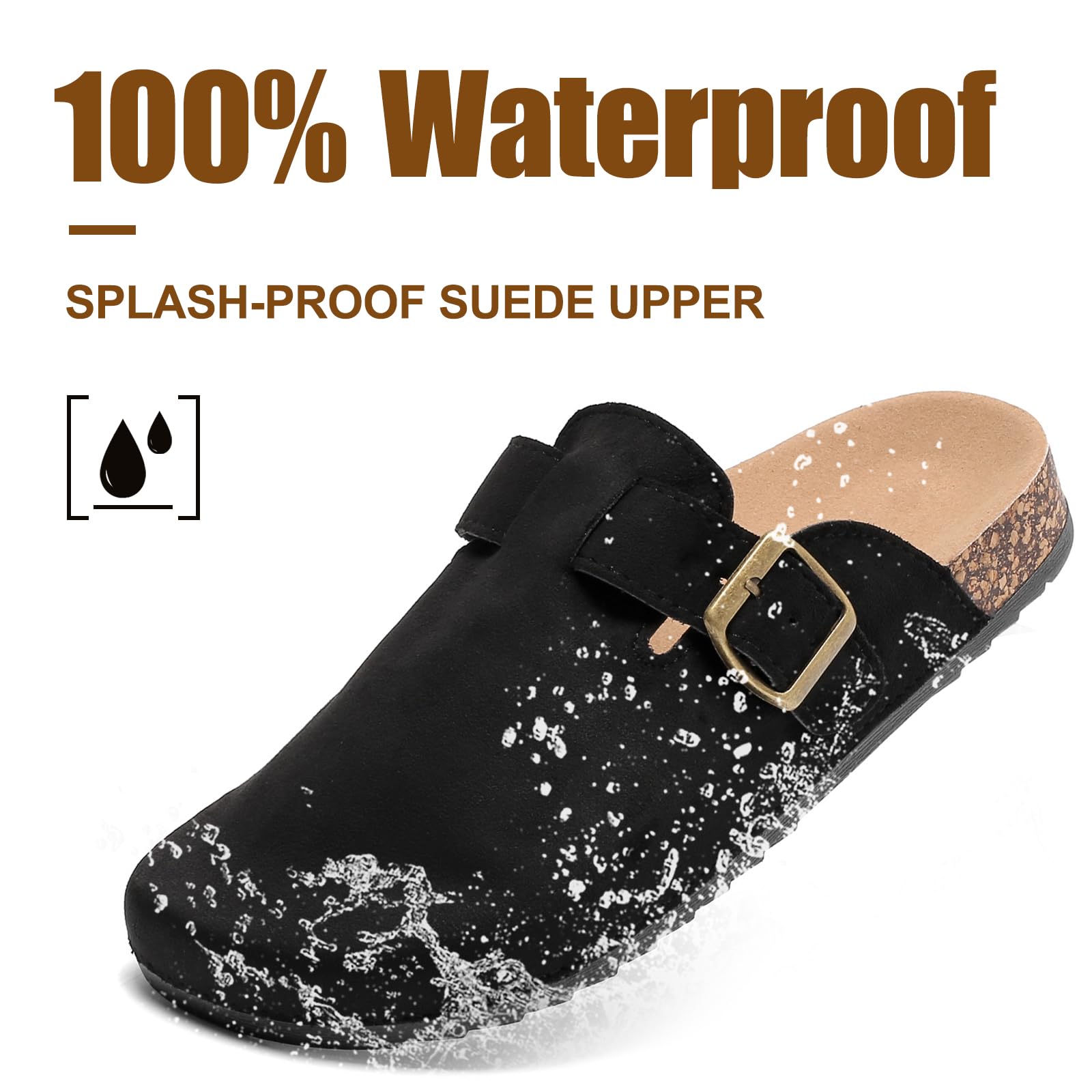 Women's & Men's Suede Clogs & Leather Mules - Comfortable Cork Footbed, Anti-Slip House Sandals with Arch Support & Adjustable Buckle - Perfect for Indoor/Outdoor Wear, Home, Office & Casual Occasions