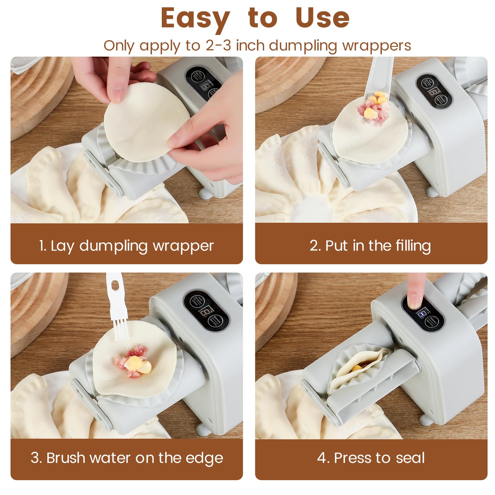 Electric Dumpling Maker Machine - Adjustable & Easy to Use Kitchen Appliance for Homemade Dumplings, Wontons & Pastries | Perfect for Family Cooking, Meal Prep & Asian Cuisine (Gray)
