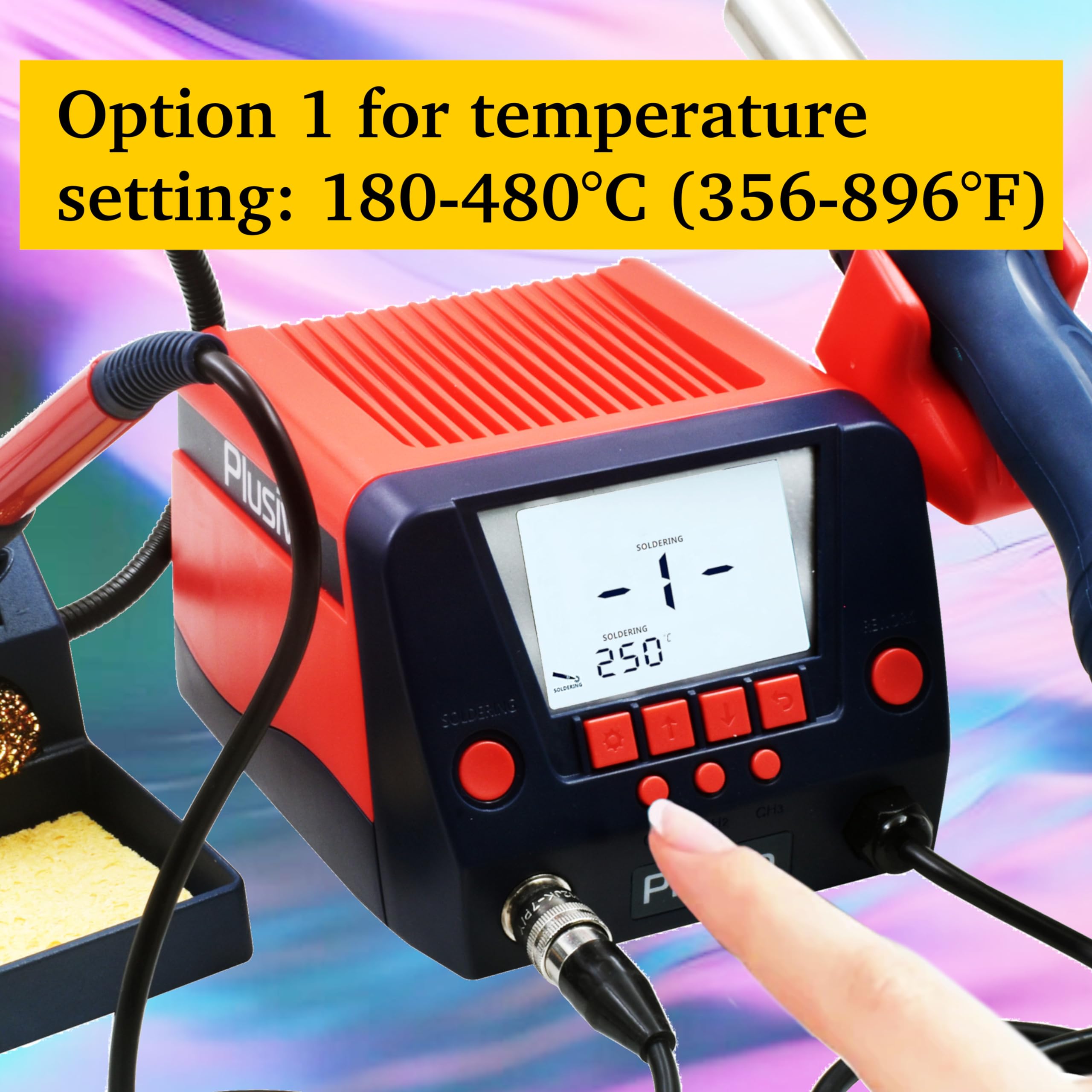 Digital Soldering Iron Station with Hot Air Rework & 2 Helping Hands - 5 Replaceable Tips, Auto Sleep, °C/°F Conversion - Complete Electronics Repair Kit with Multimeter for DIY Projects & Circuit Board Repair
