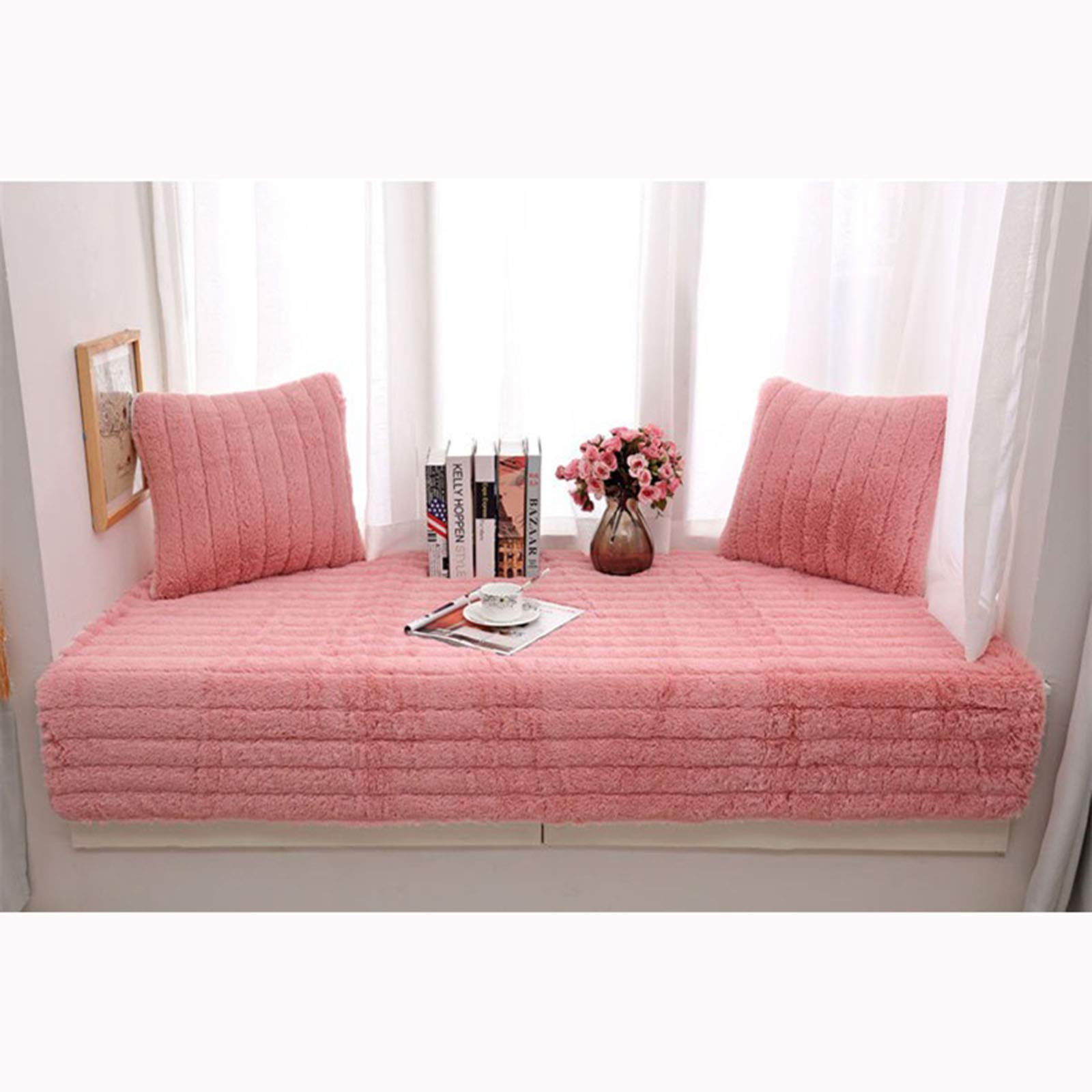 ZYFAB Velvet Plush Sectional Sofa Cover - Anti-Slip Furniture Protector for Pets & Kids (Pink, 90x180cm/35x71inch) - Perfect for Living Room, Family Room & Pet-Friendly Homes
