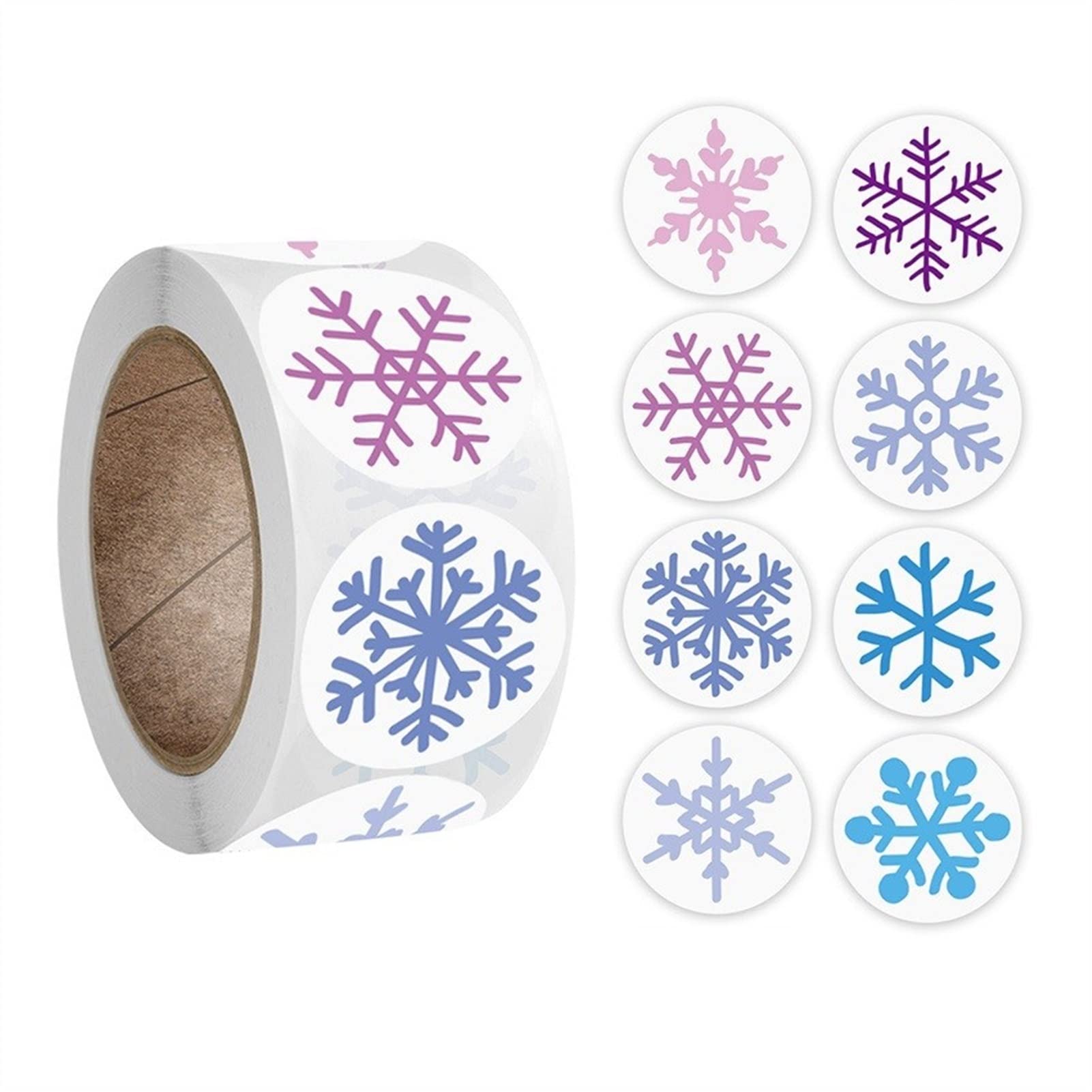 500Pcs Merry Christmas Stickers - 8 Festive Snowflake Designs for Gift Wrapping, Scrapbooking & Holiday Decorations | MIAOMSI 5 Rolls Premium Sticker Labels (Color B) - Perfect for DIY Crafts, Party Favors & Seasonal Home Decoration