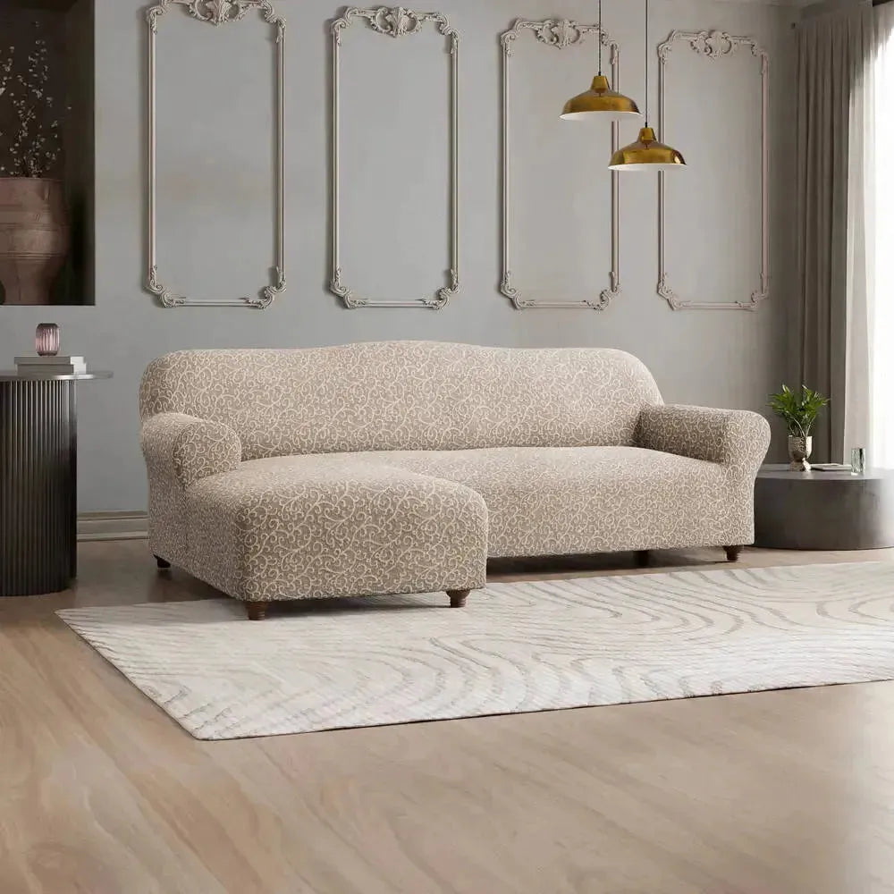 L-Shaped Sofa Slipcover with Left Chaise - Jacquard 3D Fabric Stretch Couch Cover - Perfect for Living Room, Sectional Sofa Protection & Home Decor Upgrade