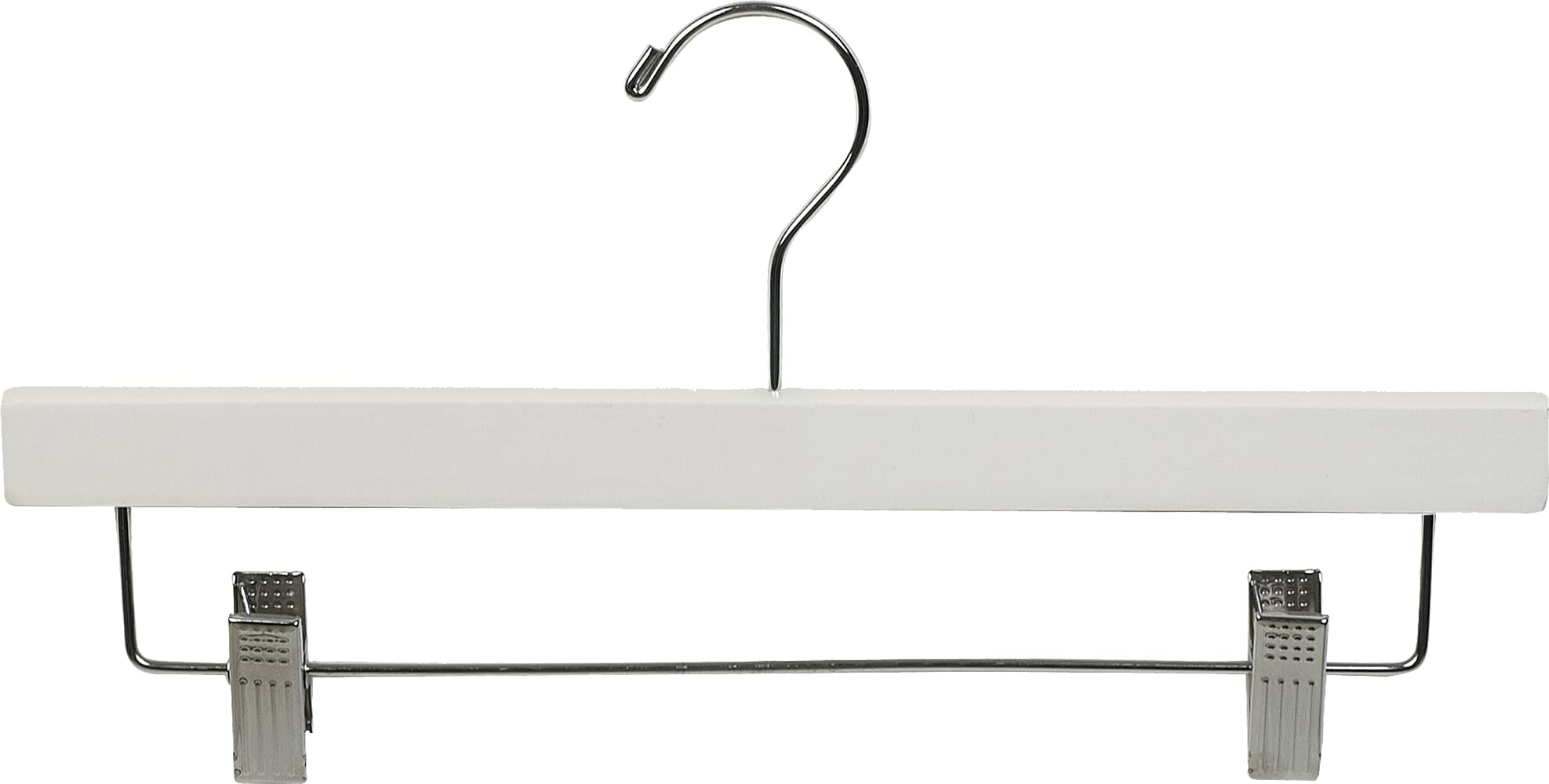 25 Pack Slim Wooden Bottom Hangers with Adjustable Clips - White Finish Solid Wood Pants & Skirt Hangers for Closet Organization | Space-Saving Wardrobe Storage Solution