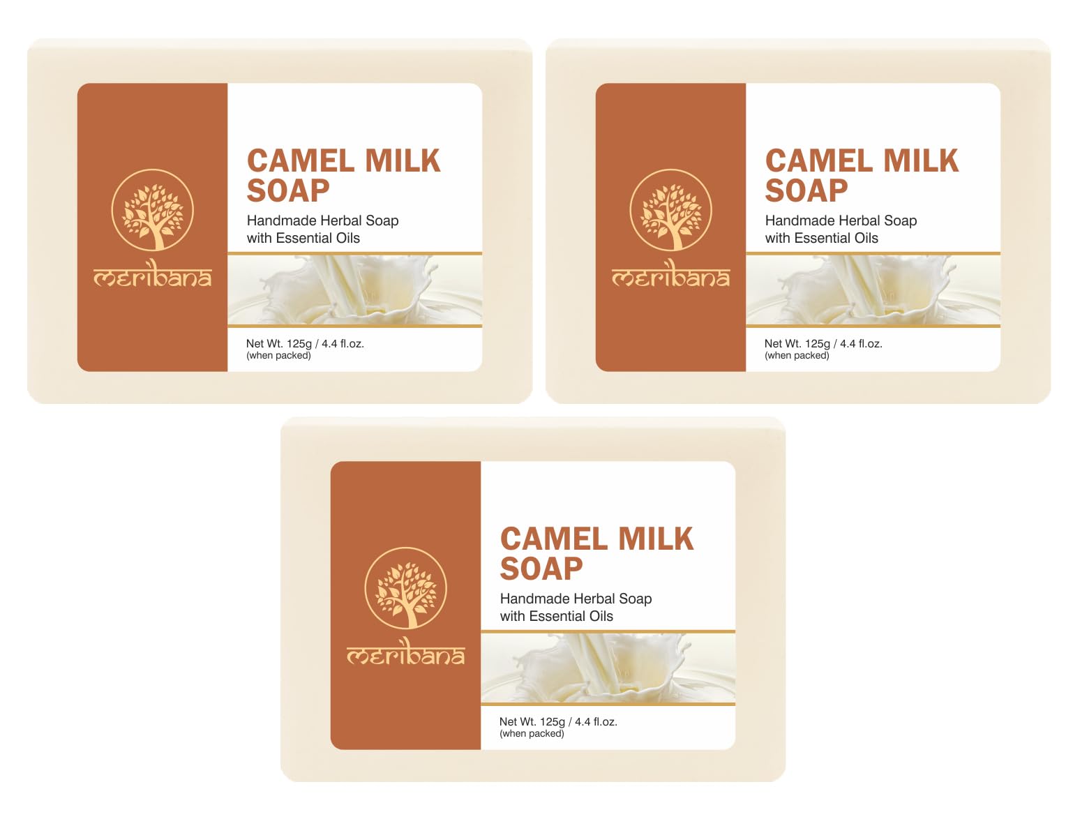 MeriBana Handmade Camel Milk Bath Soap - 3 Pack (3 x 125g) | Natural Moisturizing & Nourishing for Dry Skin | Perfect for Spa, Gift & Daily Skincare Routine