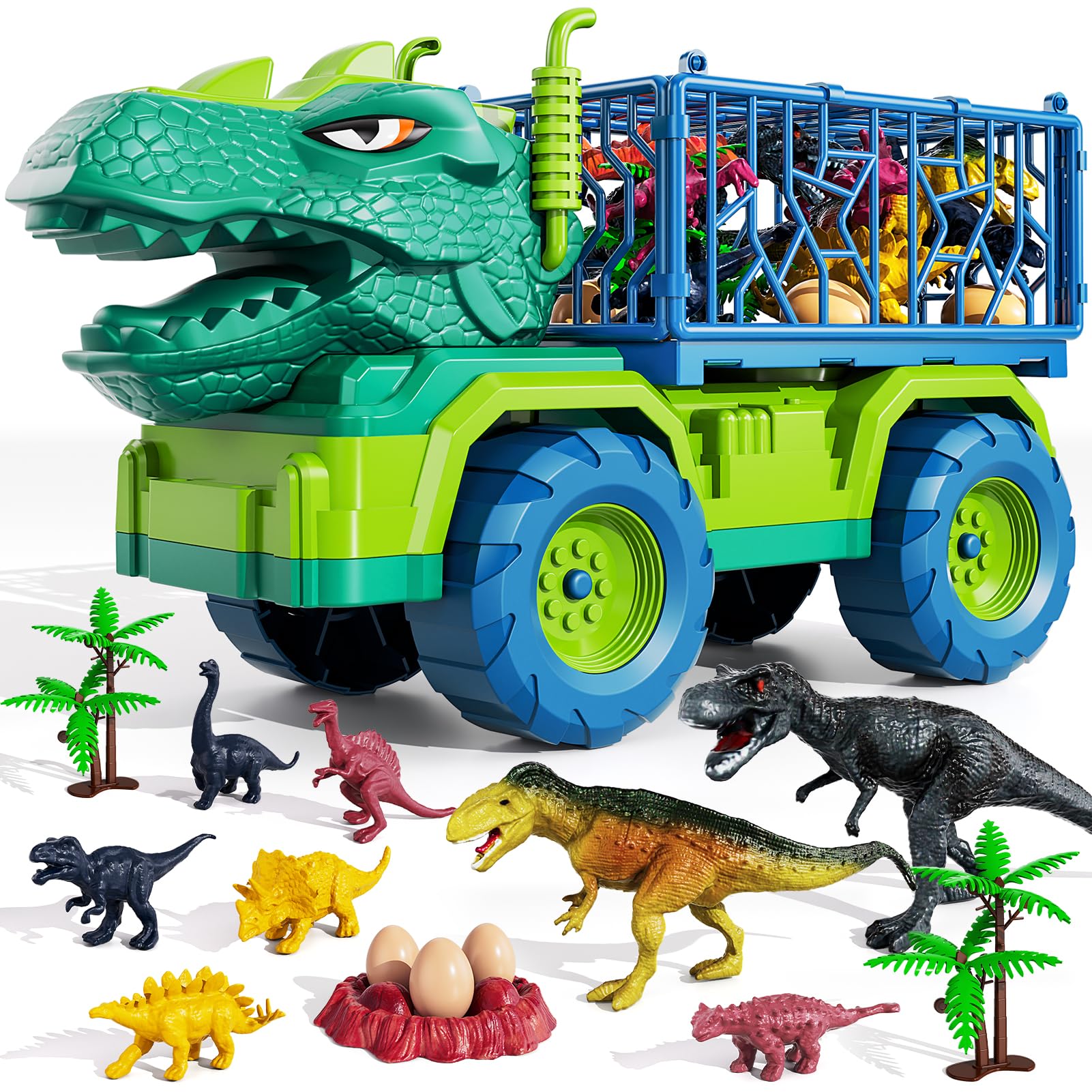 Dinosaur Transport Truck Toy for Kids Ages 3-7 - Tyrannosaurus Vehicle Carrier with Play Mat & Dino Figures - Perfect Gift for Toddlers Boys & Girls - Great for Pretend Play, Birthday Parties & Preschool Learning