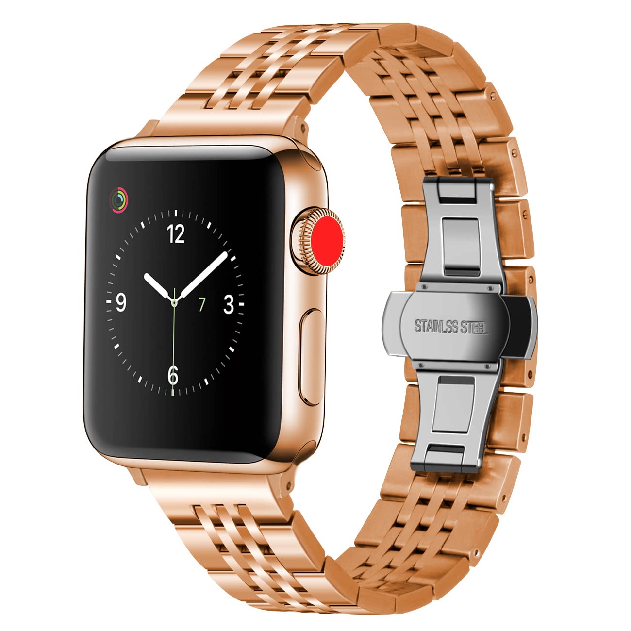 YISIWERA Stainless Steel Metal Watch Band for Apple Watch 49mm 45mm 44mm 42mm 41mm 40mm 38mm - Gold Silver Black Rose Glossy Strap Compatible with iWatch Series 8/7/6/5/4/3/2/1/SE/Ultra - Perfect for Workout, Office & Everyday Wear for Men & Women