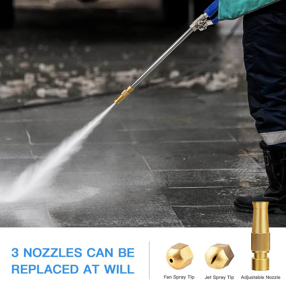 2-in-1 High Pressure Jet Nozzle Power Washer - Hydro Sprayer Cleaning Tool with 3 Hose Attachments for Garden, Car Washing & Outdoor Cleaning | Heavy-Duty Pressure Washer Extension Wand for Patio, Driveway & Home Exterior