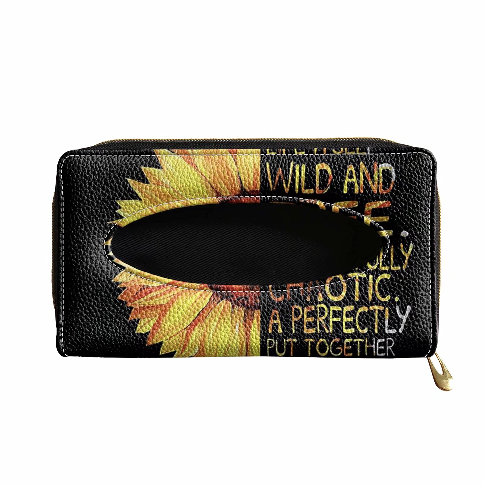 Universal Black Leather Car Tissue Holder - Sun Visor & Back Seat Paper Towel Organizer Box (1 Pack) - Perfect for Road Trips, Daily Commutes & Family Travel - Printed Sunshine Sunflower Design