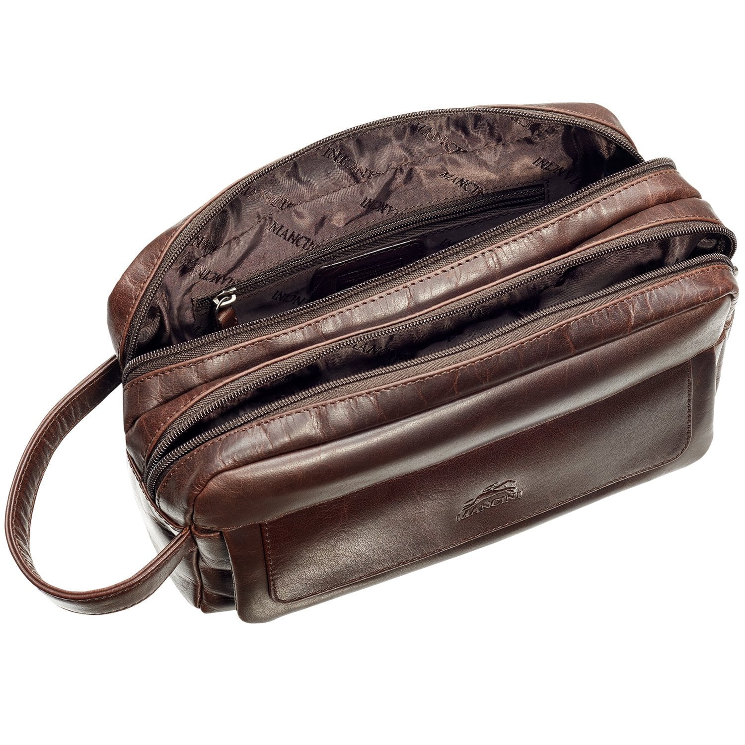 Mancini BUFFALO Double Compartment Toiletry Bag with Top Zipper - Perfect for Travel, Gym & Business Trips - Water-Resistant Men's Shaving Kit Organizer