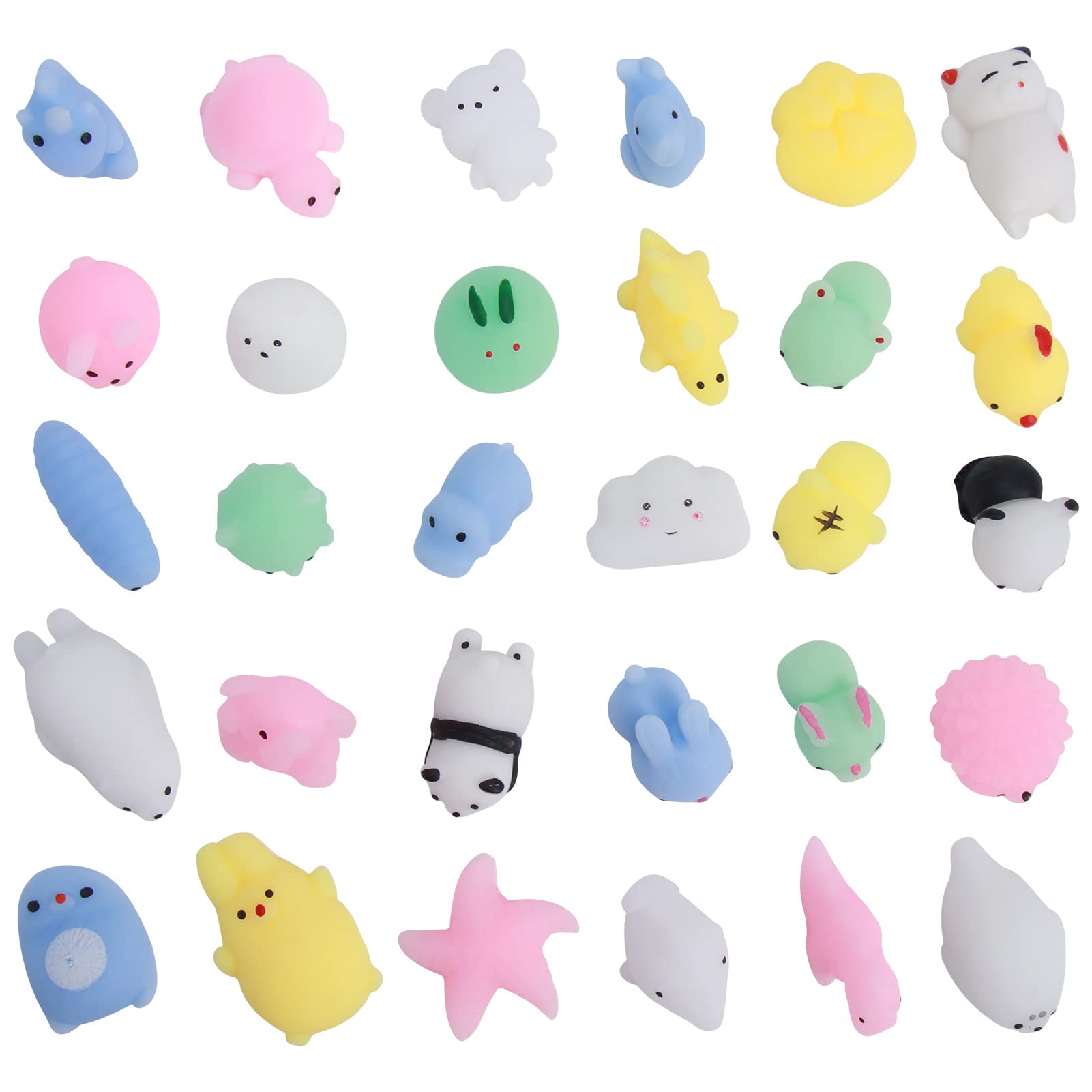 30 Pcs Squishy Stress Relief Toys with Storage Box - Soft Mochi Squishies for Anxiety & Fidgeting - Fun Party Favors, Classroom Rewards & Goodie Bag Fillers for Kids (Boys & Girls) - Perfect for Sensory Play, Stress Relief & Birthday Party Gifts