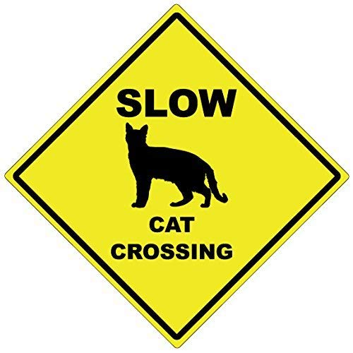 TGDB Slow Cat Crossing Caution Metal Sign 8x12 Inch - Vintage Road Safety Sign for Driveways, Neighborhoods & Pet-Friendly Areas