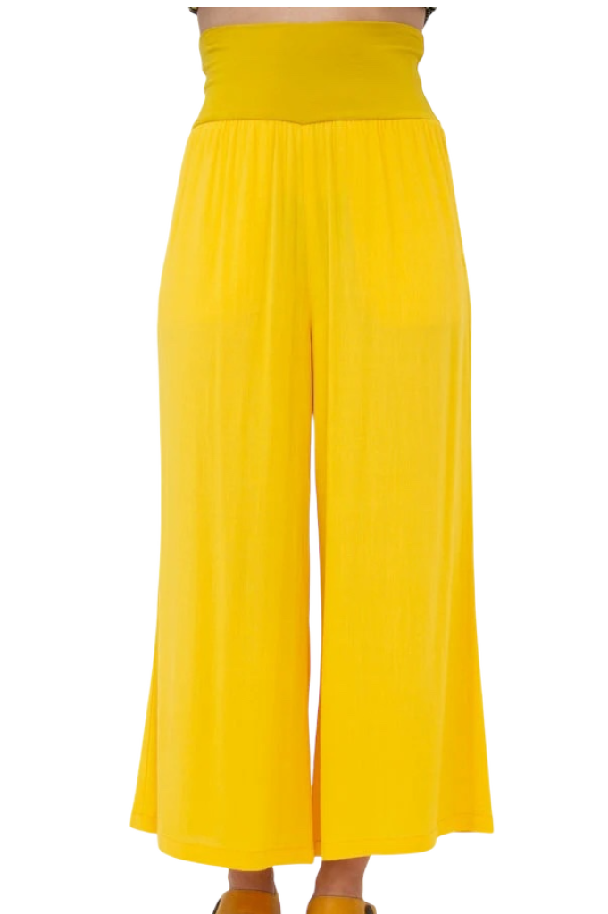 Yellow Bamboo Linen Landon Capri Pants for Women - Soft Breathable Lounge Pants - Perfect for Yoga, Travel & Relaxation at Home