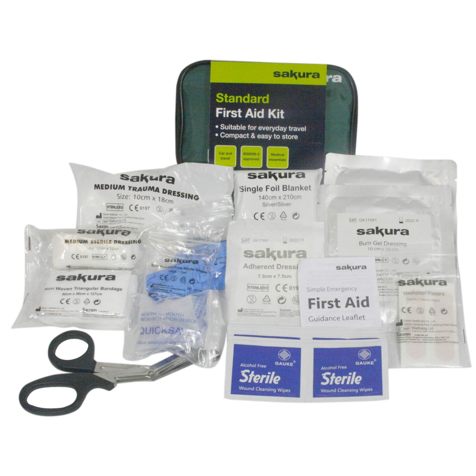 BS8599-2 Standard First Aid Kit - 32-Piece Workplace & Home Emergency Medical Supplies for Injuries, Cuts & Burns | OSHA Compliant Safety Kit for Office, Car, Travel & Outdoor Activities