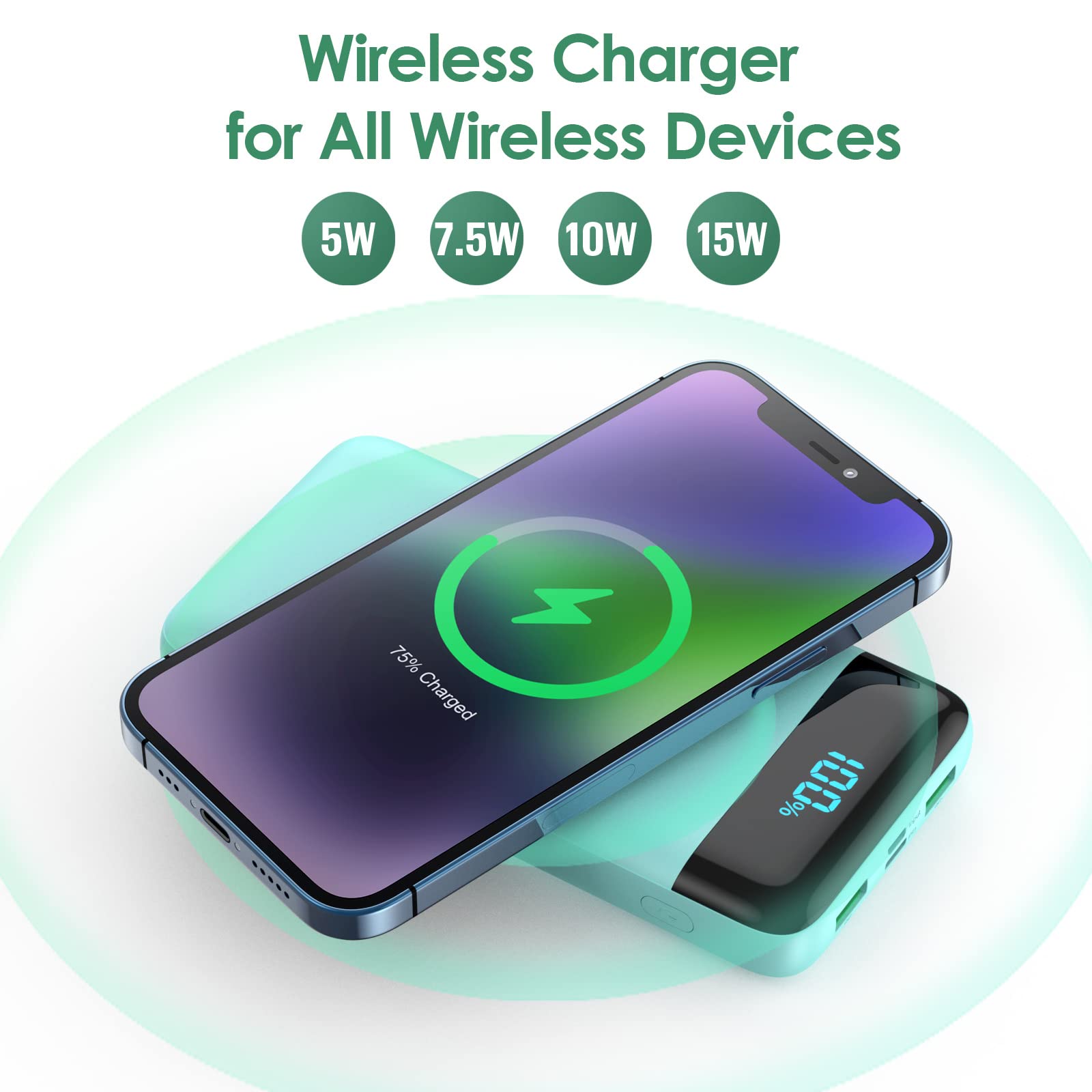 30,800mAh Wireless Portable Charger with 15W Wireless & 25W PD QC4.0 Fast Charging | Smart LED Display Power Bank | 4 Outputs & 2 Inputs | Compatible with iPhone 15/14/13, Samsung Galaxy S23/S22 | Perfect for Travel, Camping & Emergency Power Backup - Green