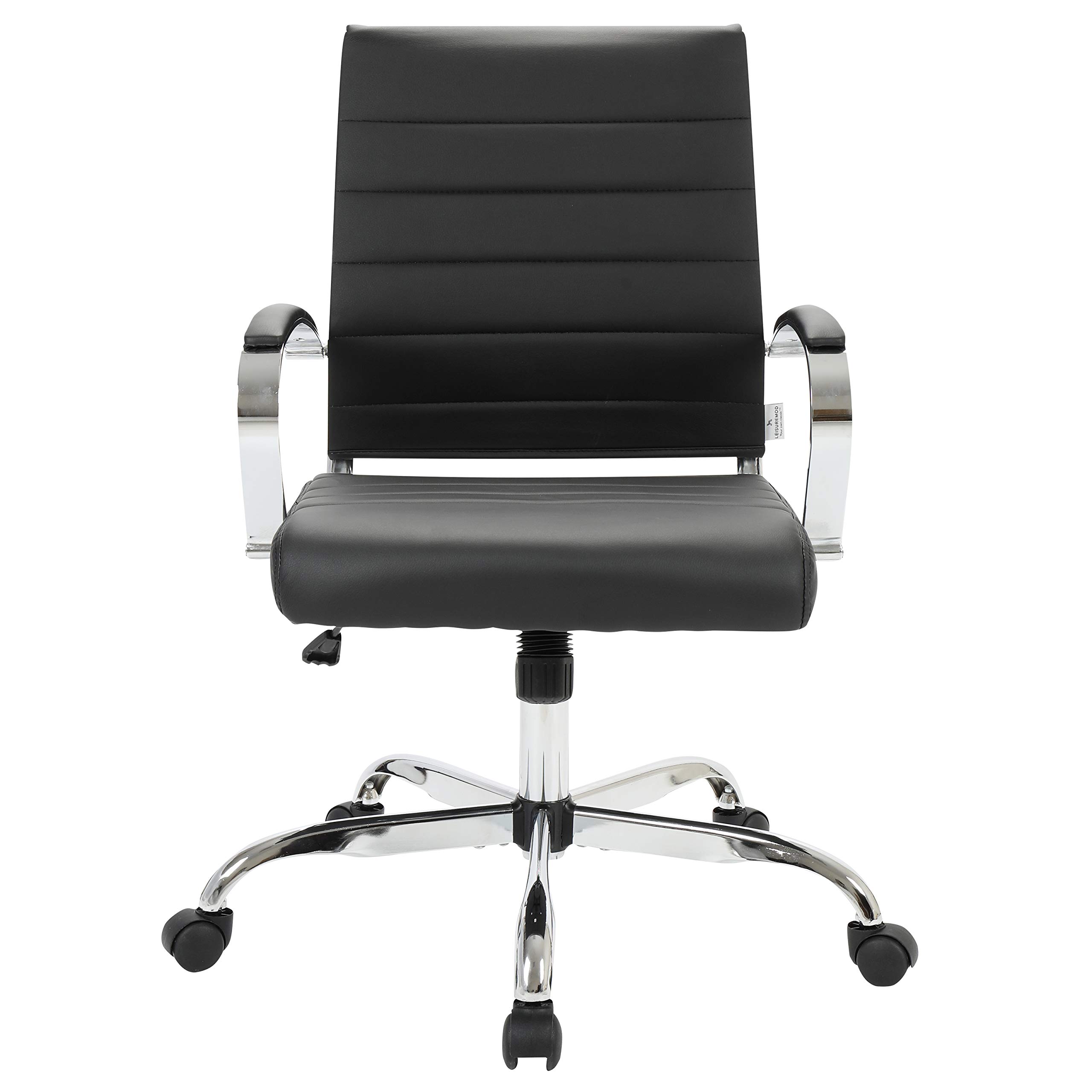Premium Benmar Black Leather Office Chair - Modern Mid-Back Ergonomic Swivel Chair with Adjustable Height & Lumbar Support | Perfect for Home Office, Gaming & Executive Workspaces