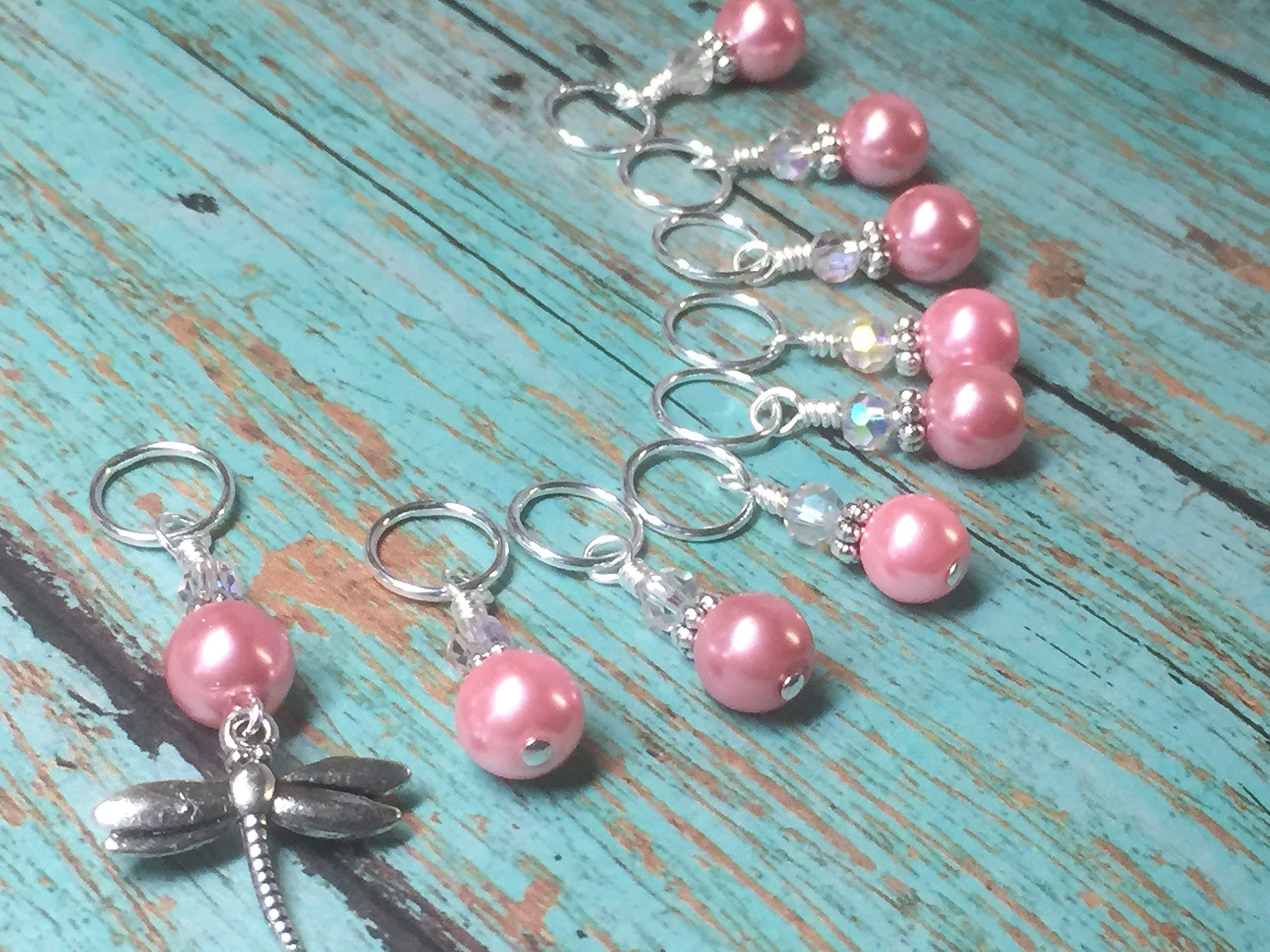 Pink Dragonfly Knitting Stitch Markers - Handmade Jewelry for Crochet & Knitting Projects - Perfect for DIY Crafters and Knitters (Set of 10)