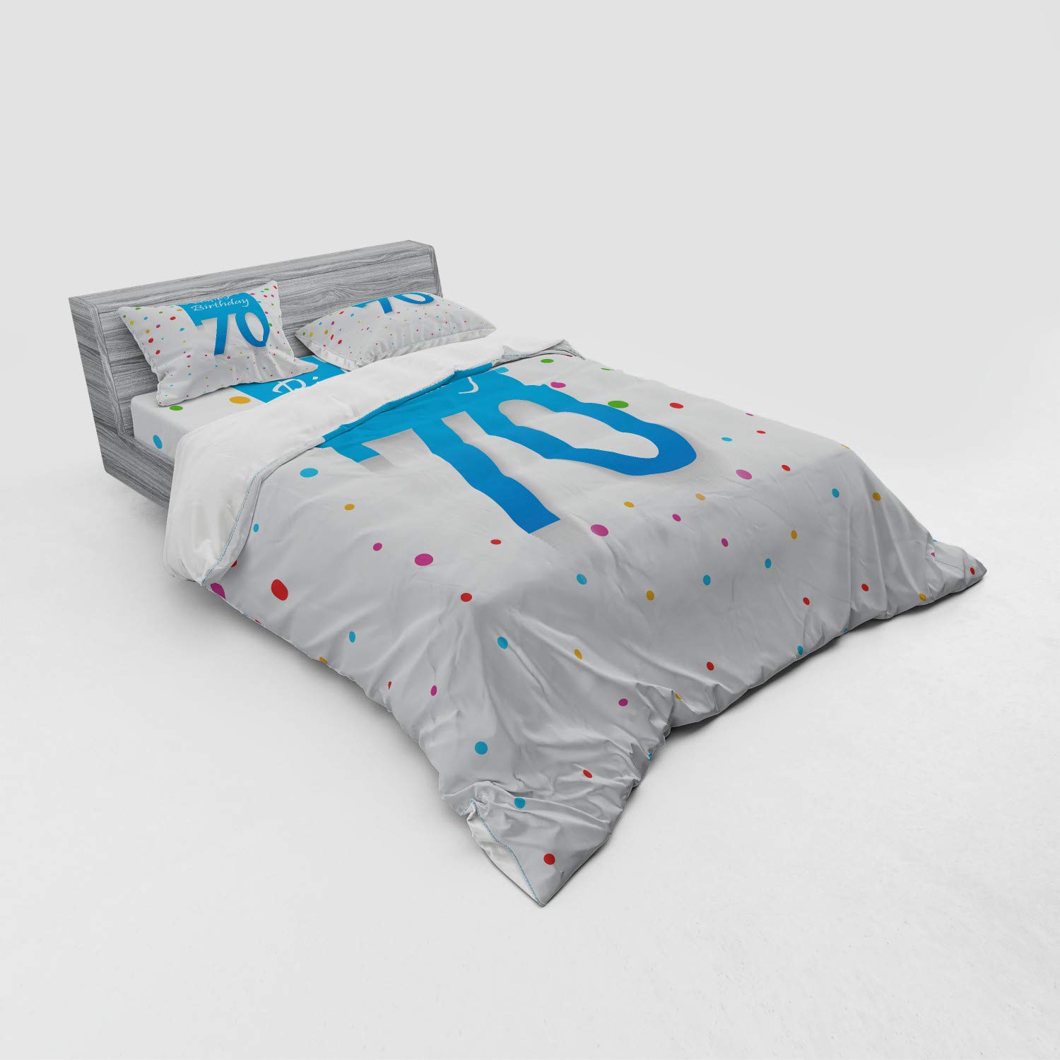 Ambesonne 70th Birthday Duvet Cover Set - 4 Piece Queen Size with Polka Dot Design & 