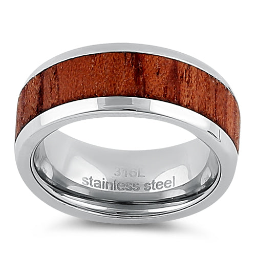 8mm Stainless Steel Wooden Inlay Band Ring for Men - Durable & Stylish Wedding, Engagement, or Fashion Jewelry Gift