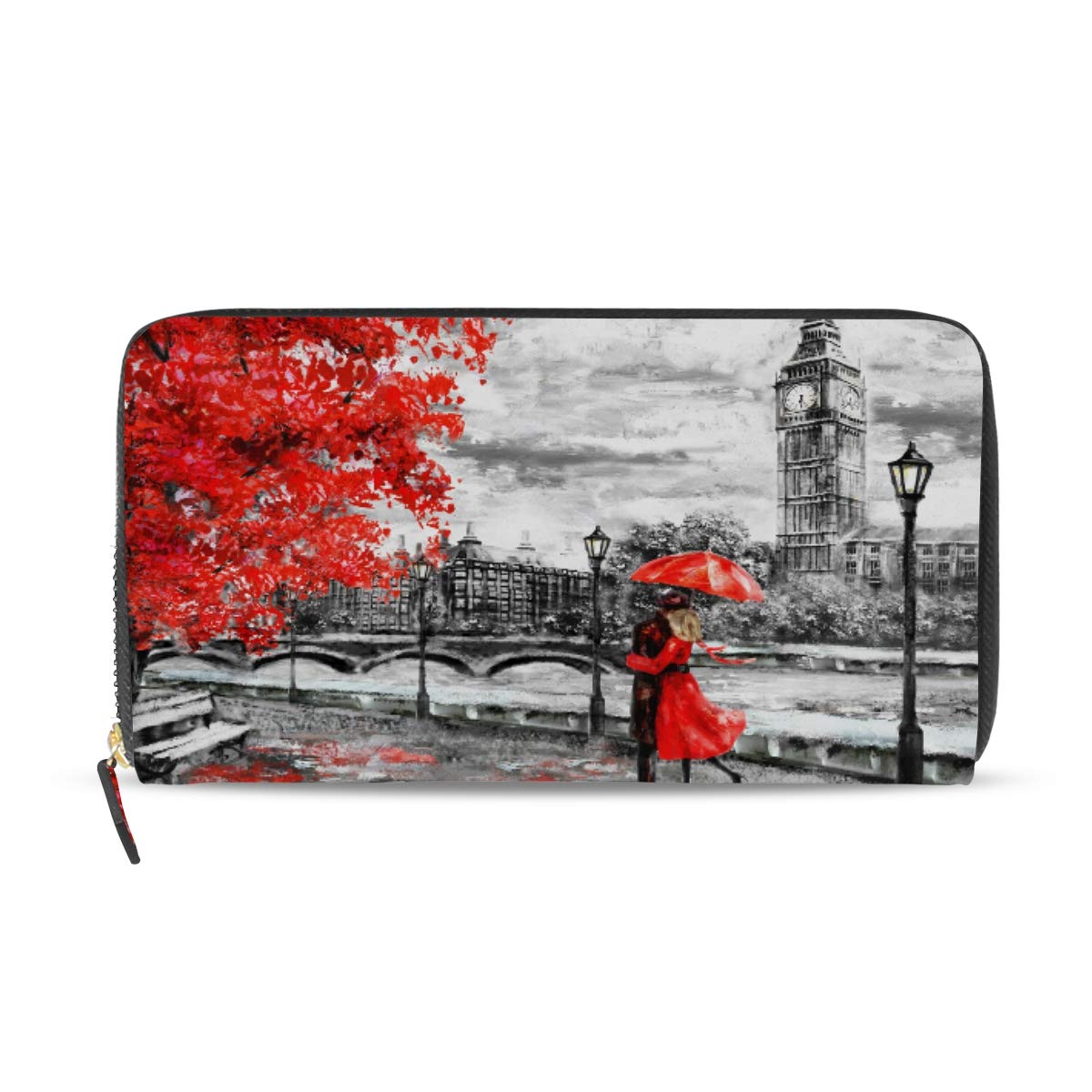 AGONA Women's Long Wallet with Oil Painting Design - Romantic Tree & Big Ben Print, PU Leather Zip Around Phone Clutch Handbag with Card Holder (Perfect for Travel, Shopping & Everyday Use)