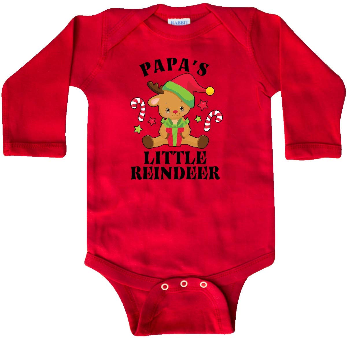 Inktastic Christmas Baby Bodysuit - Papa's Little Reindeer with Candy Canes Long Sleeve Creeper for Infants | Holiday Family Matching Outfit & Christmas Photo Shoot