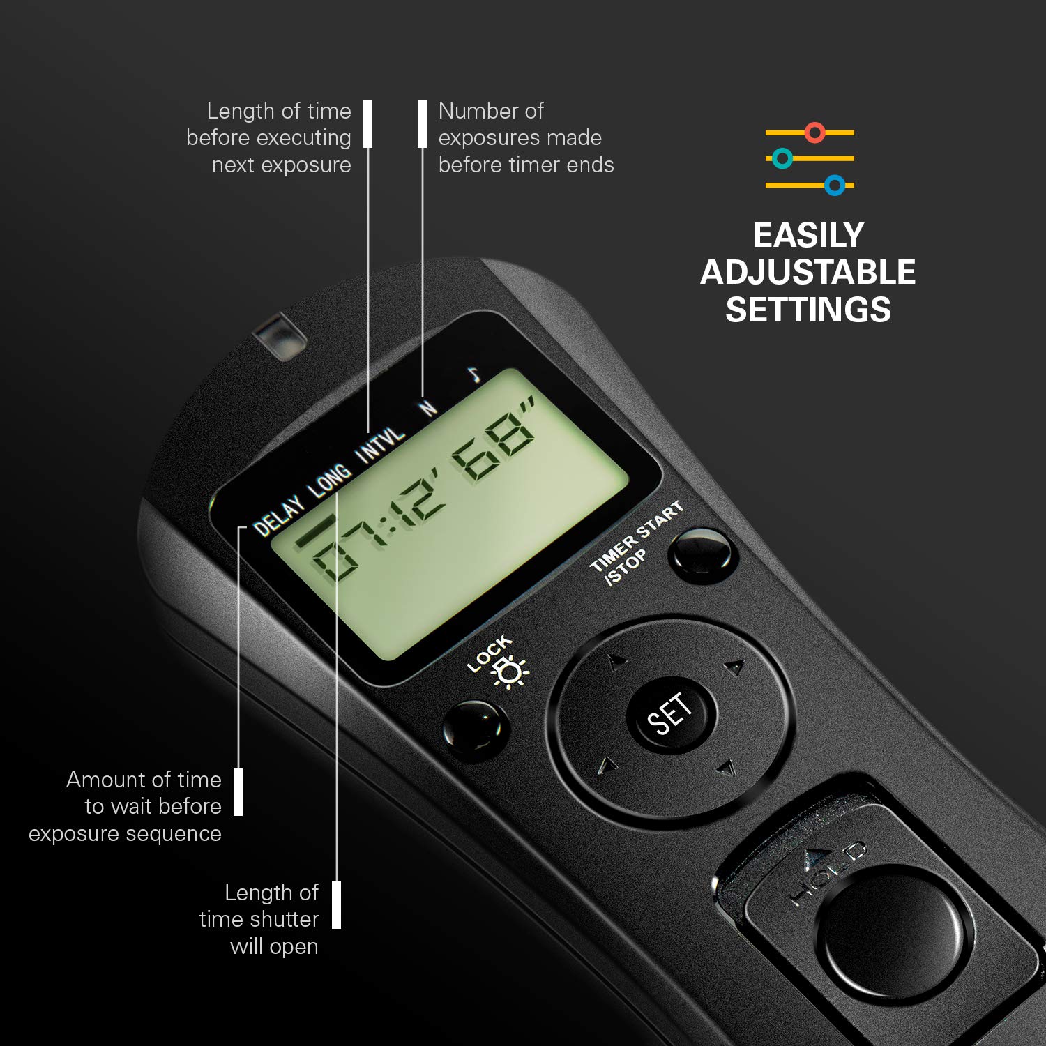 Polaroid Wireless Camera Shutter Remote with Interval Timer for Canon DSLR Cameras - Perfect for Group Photos, Self-Portraits, and Long Exposure Photography