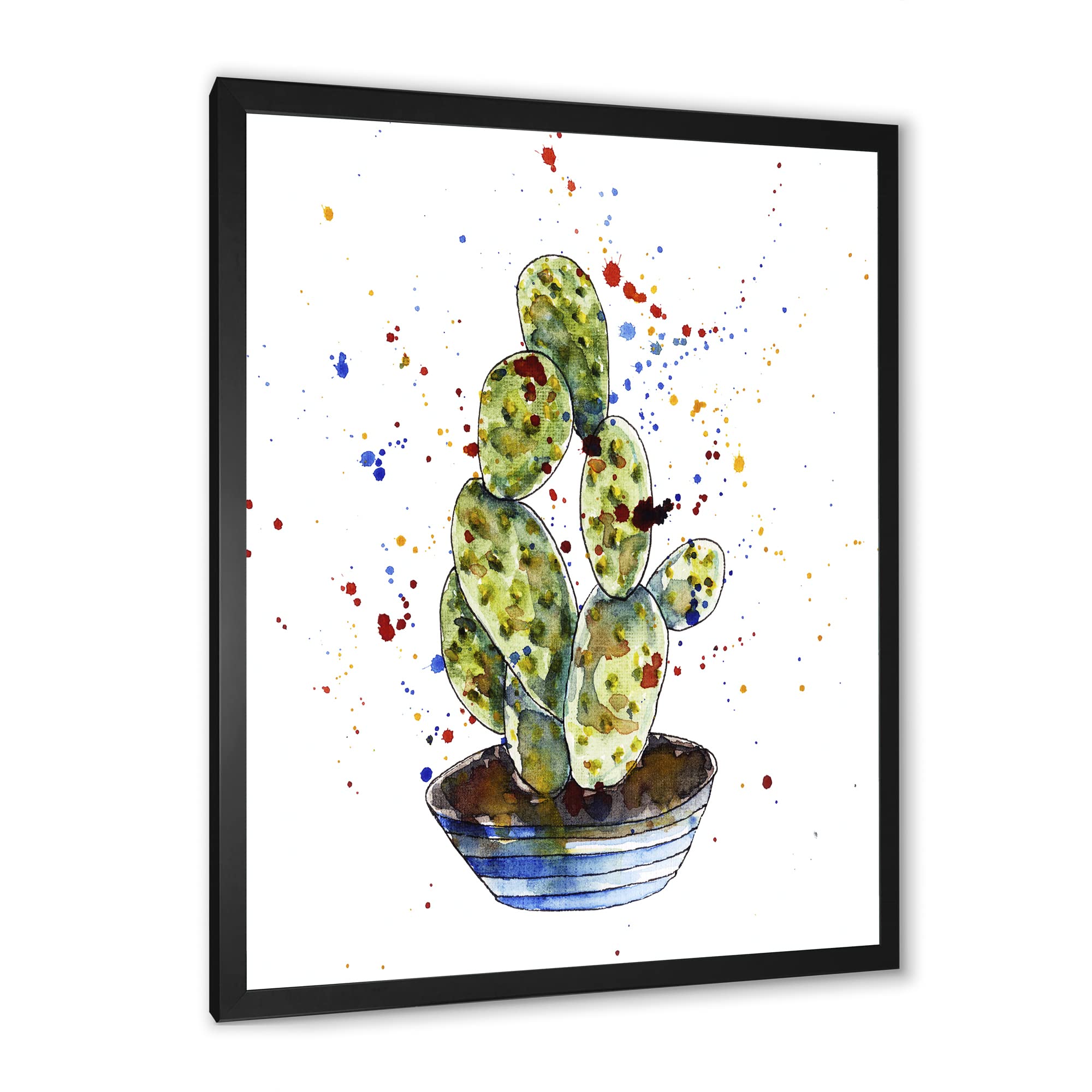 DesignQ Cactus Houseplant Traditional Framed Wall Art - Desert Botanical Decor for Living Room, Bedroom & Office