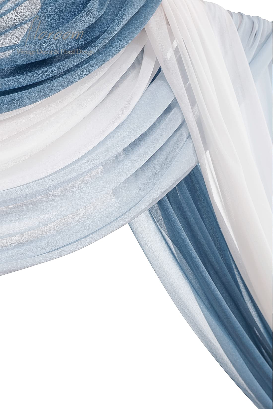 Floroom 20Ft Chiffon Wedding Arch Draping Fabric - 3 Panel Dusty Blue, Powder Blue & White Swag Decor for Wedding Ceremony, Reception & Outdoor Events