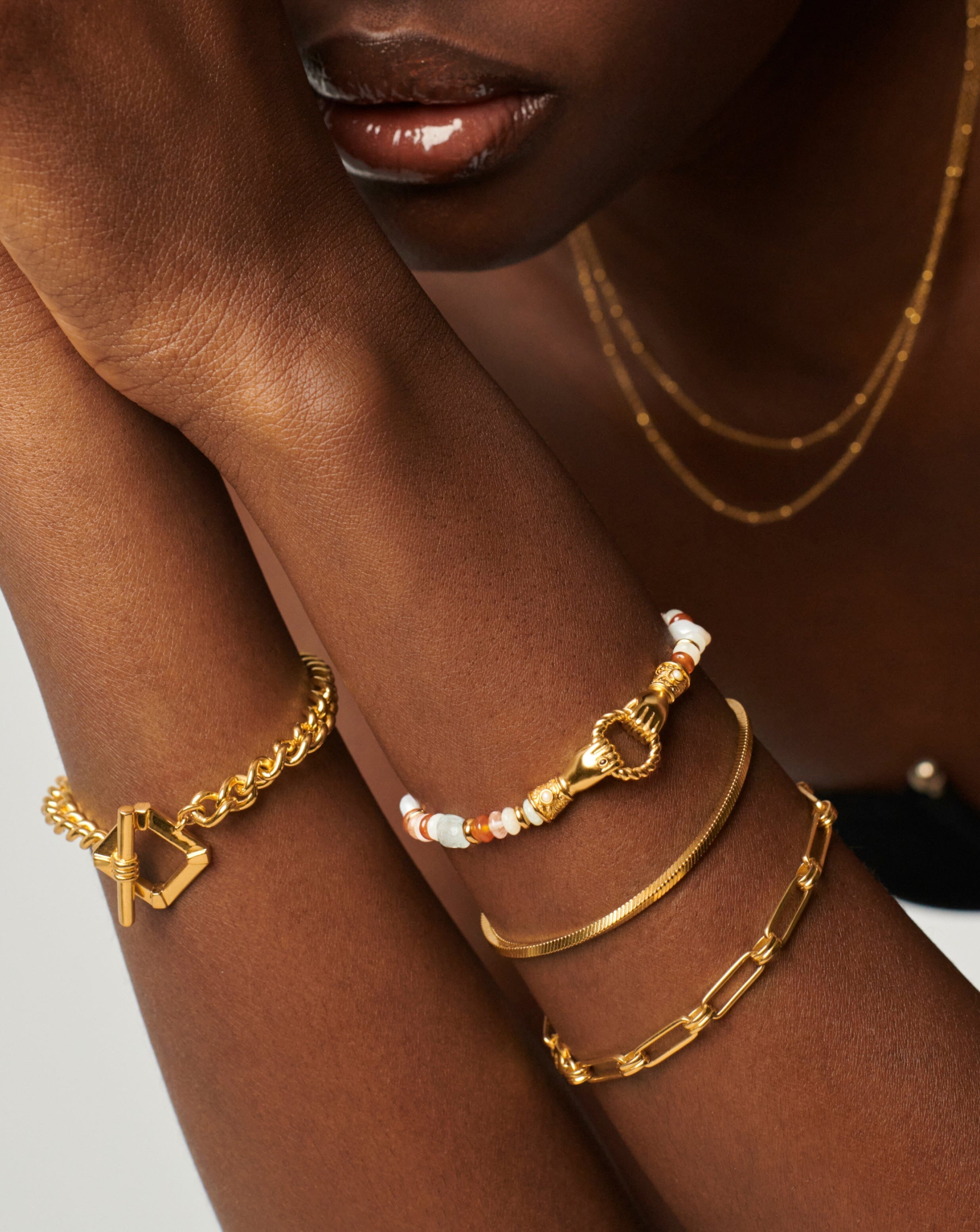 Harris Reed In Good Hands Beaded Gemstone Bracelet - 18k Gold Plated Multi Gemstone & Pearl Jewelry for Women | Elegant Gift for Birthday, Anniversary & Special Occasions