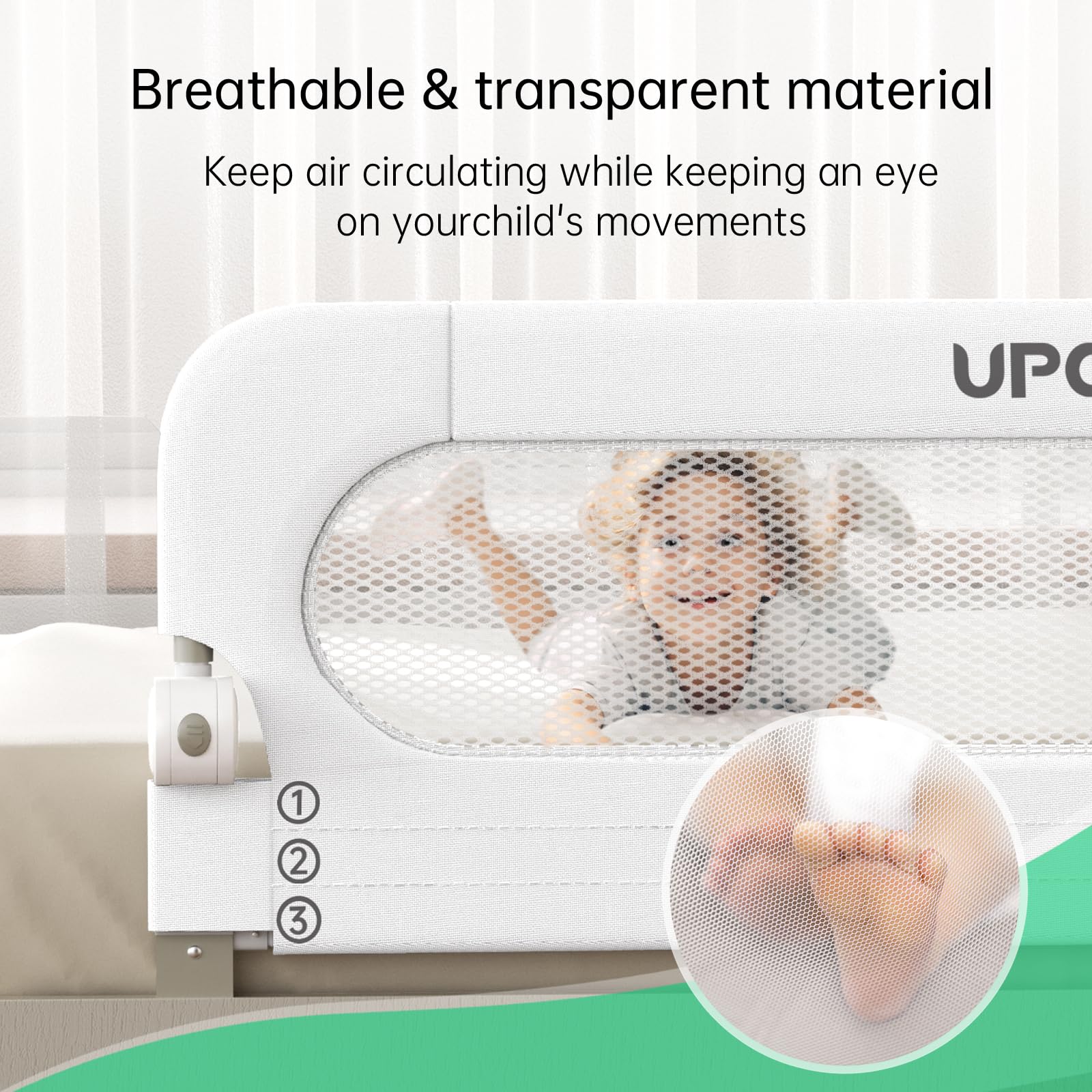 **Foldable Toddler Bed Rail - Safety Baby Bed Guard with Reinforced Anchor System - Fits Twin, Full, Queen & King Beds (White, 43