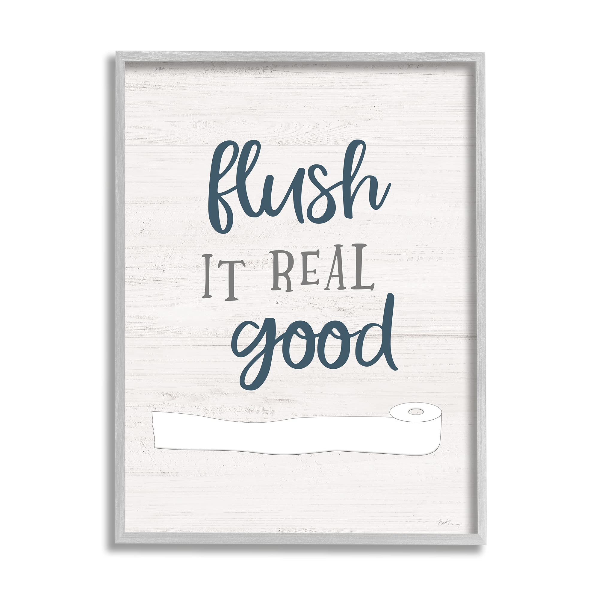 Stupell Industries 'Flush It Real Good' Funny Bathroom Wall Art - 16x20 Inch Blue Framed Toilet Paper Humor Print by Natalie Carpentieri | Perfect for Bathroom Decor, Housewarming Gifts & Apartment Essentials