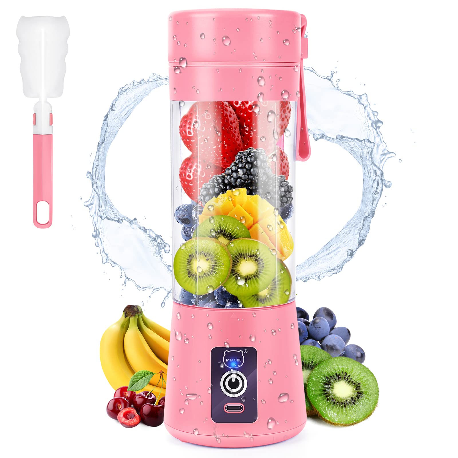 MIAOKE Portable Blender - 3D 6-Blade USB Rechargeable Mini Smoothie Maker & Personal Juicer Cup for Home, Office, Gym, Travel - Perfect for Shakes, Protein Drinks & Baby Food (Pink)