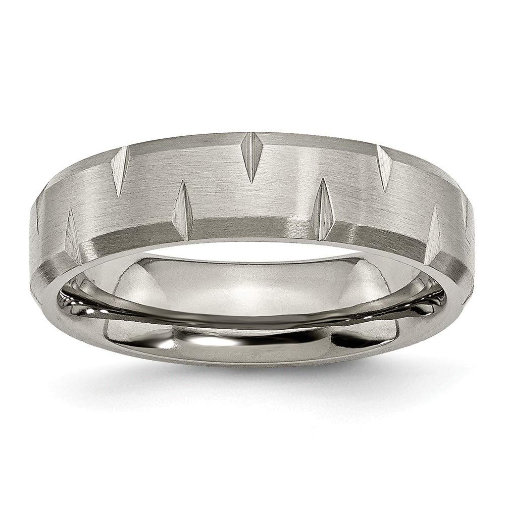 Titanium Brushed Engravable Beveled Edge Notched 6mm Satin Band Ring for Women - Wedding, Anniversary, Promise, Gift - Available in Sizes 7-13 (11,11.5,12,12.5,13,7,7.5,8,8.5,9.5) - Perfect for Everyday Wear, Special Occasions & Romantic Gifts