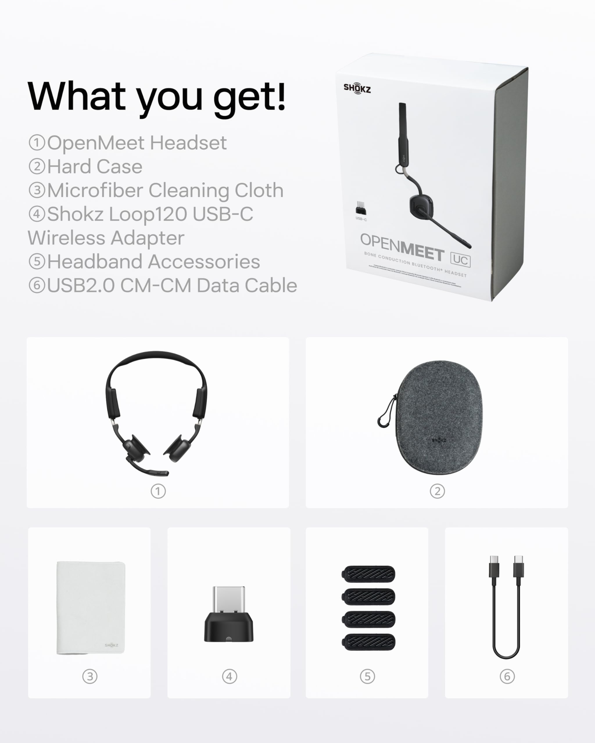 SHOKZ OpenMeet UC Open-Ear Bluetooth Headset for PC & Mac - Wireless Computer Headphones with Noise Cancelling Mic, USB-C Dongle, Mute Button & Smart App Control - Customizable Fit for Office, Remote Work & Video Conferencing