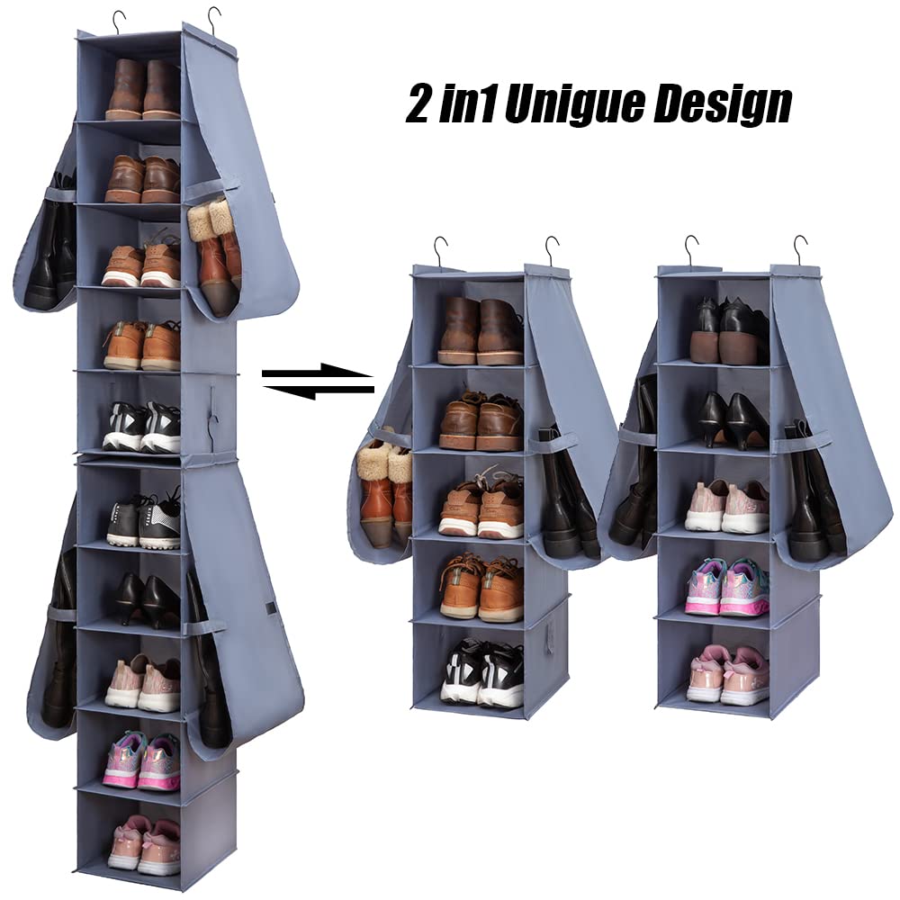 Hanging Shoe Rack Organizer - 10-Shelf 4-Pocket Boot & Shoe Storage for Closet - Space Saving Closet Organizer for Shoes, Boots & Accessories - Perfect for Bedroom, Entryway & Dorm Organization