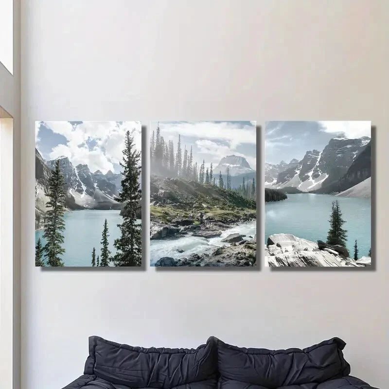 3-Piece Lake Louise Banff National Park Metal Print Wall Art - Ready to Hang for Living Room, Bedroom & Office Decor