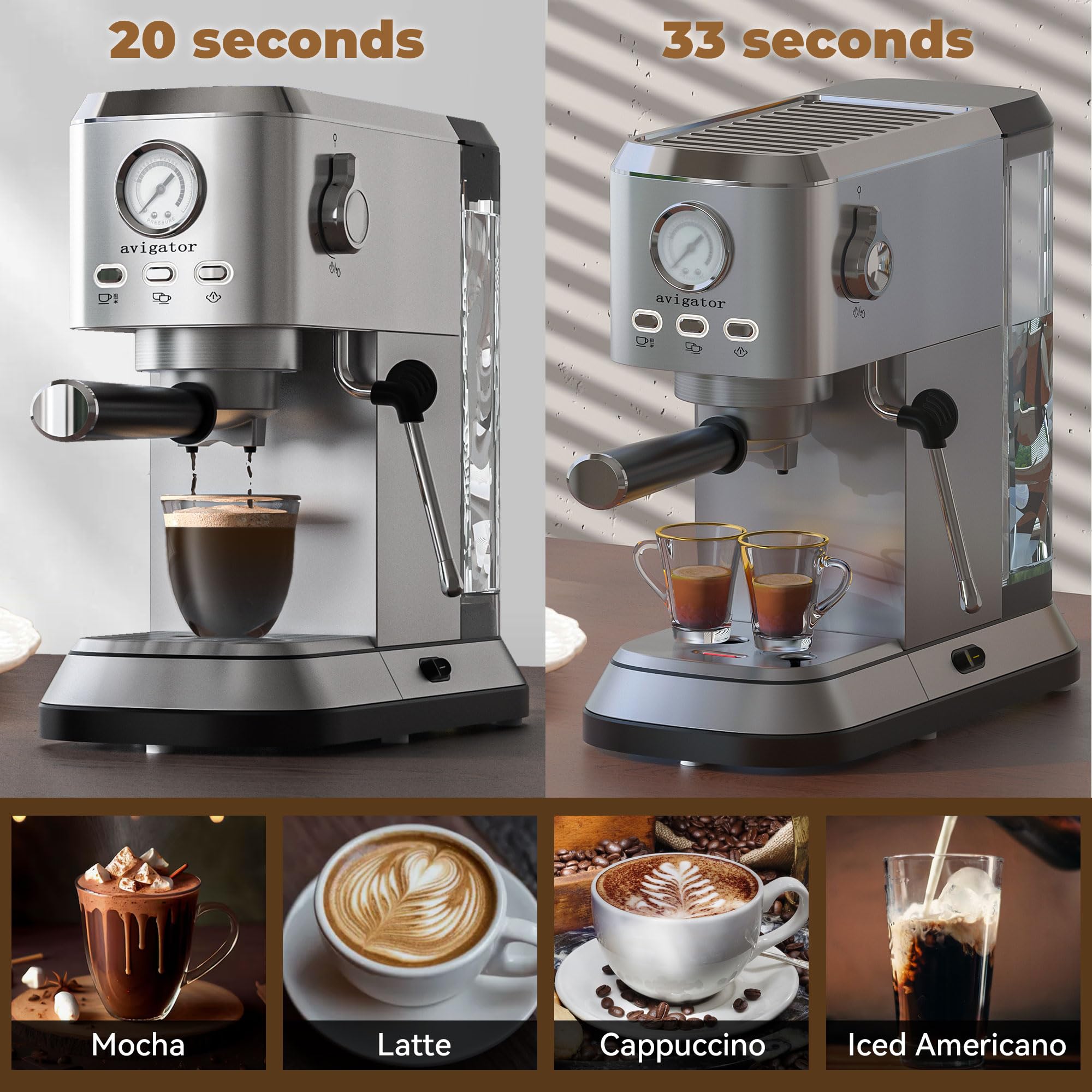 20 Bar Automatic Programmable Espresso Machine with 50oz Removable Water Tank & Milk Frother - Compact Cappuccino/Latte Maker for Home & Office Use