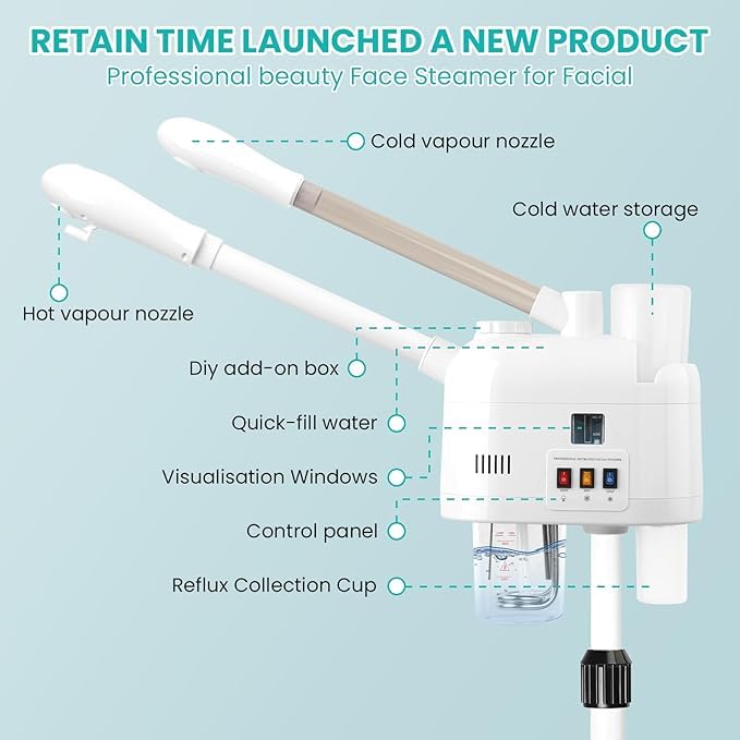 Professional 2-in-1 Facial Steamer with Ozone & Hot/Cold Nozzle - Digital Face Steamer for Home Spa, Beauty Salon & Esthetician Use - Perfect for Deep Cleansing, Hydration & Relaxation