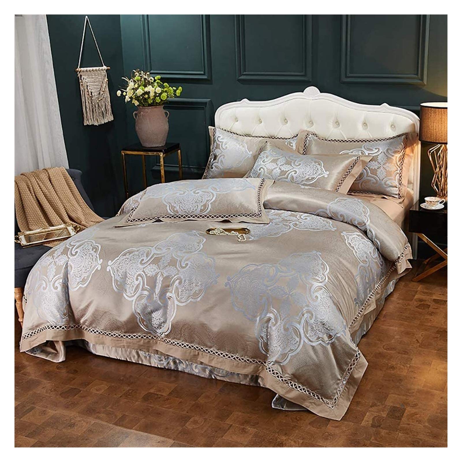 Luxury King Size Duvet Cover Set - Purple Satin Jacquard for Bedroom