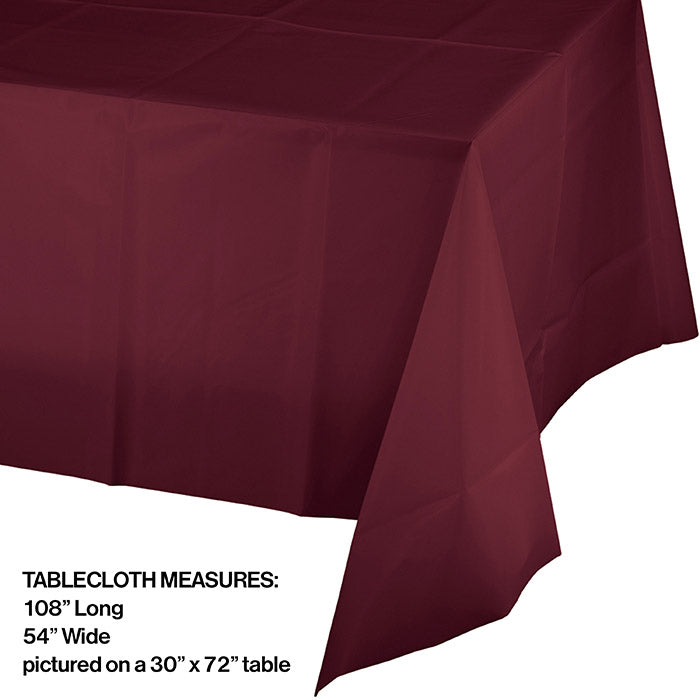 12-Piece Bulk Burgundy Plastic Table Covers - Waterproof Disposable Tablecloths for Parties, Weddings & Events - 54