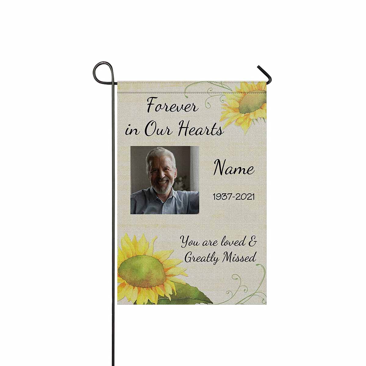 Custom Personalized Photo Garden Flag - Forever in Our Hearts Memorial House Flag with Name for Outdoor Decor, Flower Beds & Lawn (12x18 Inch) | Perfect for Memorial Tributes, Home Decoration & Special Occasions