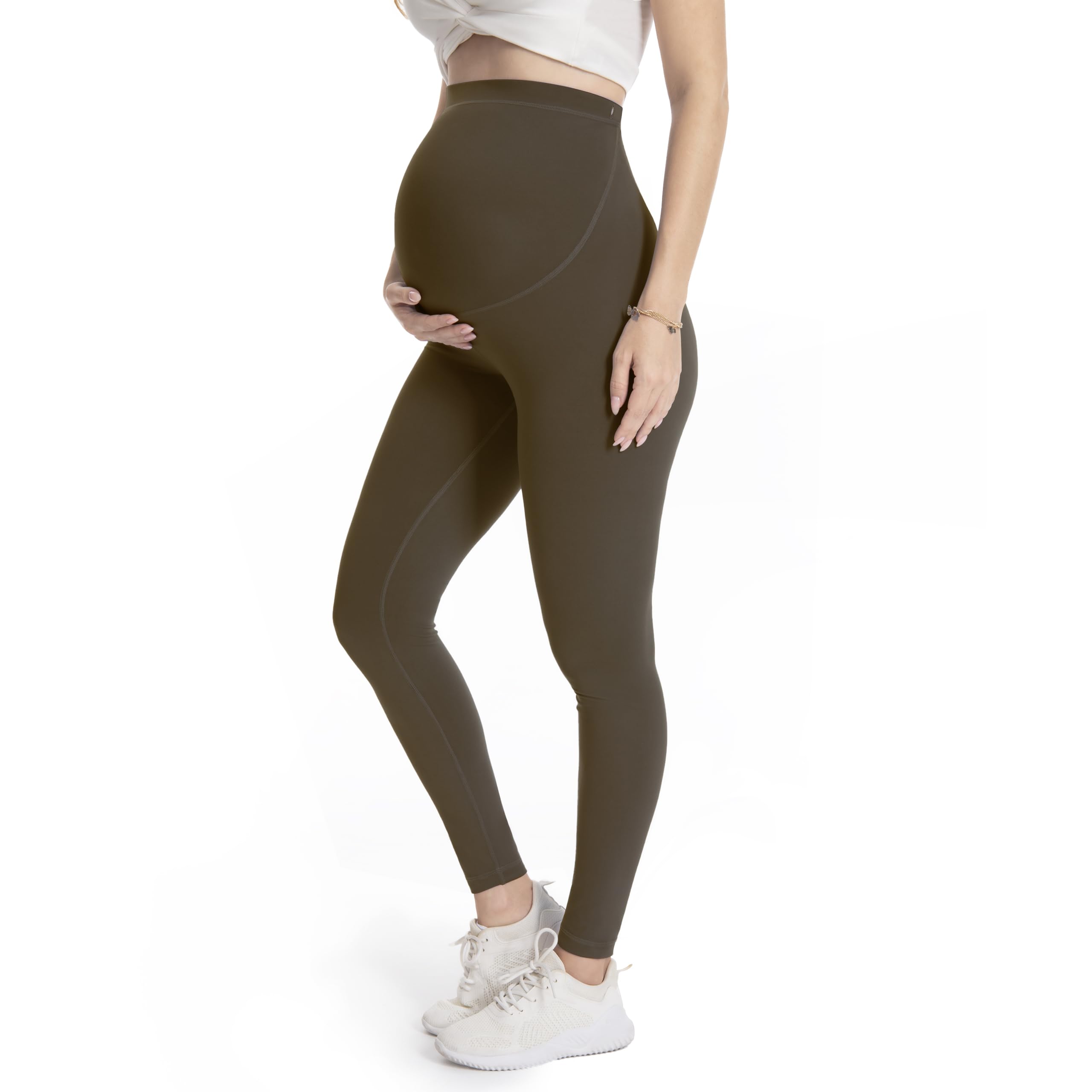 WELL&JUST Maternity Leggings Over The Belly - Ultra Soft Pregnancy Active Wear for Workout & Yoga, High Waist Stretchy Tights for Pregnant Women - Perfect for Gym, Office & Everyday Comfort