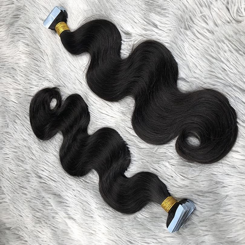 30 Inch Tape in Hair Extensions - 40pcs Body Wave Human Hair Weft - 100g Seamless Clip-in Extensions (Darkest Brown) for Volume & Length - Perfect for Parties, Weddings & Daily Styling