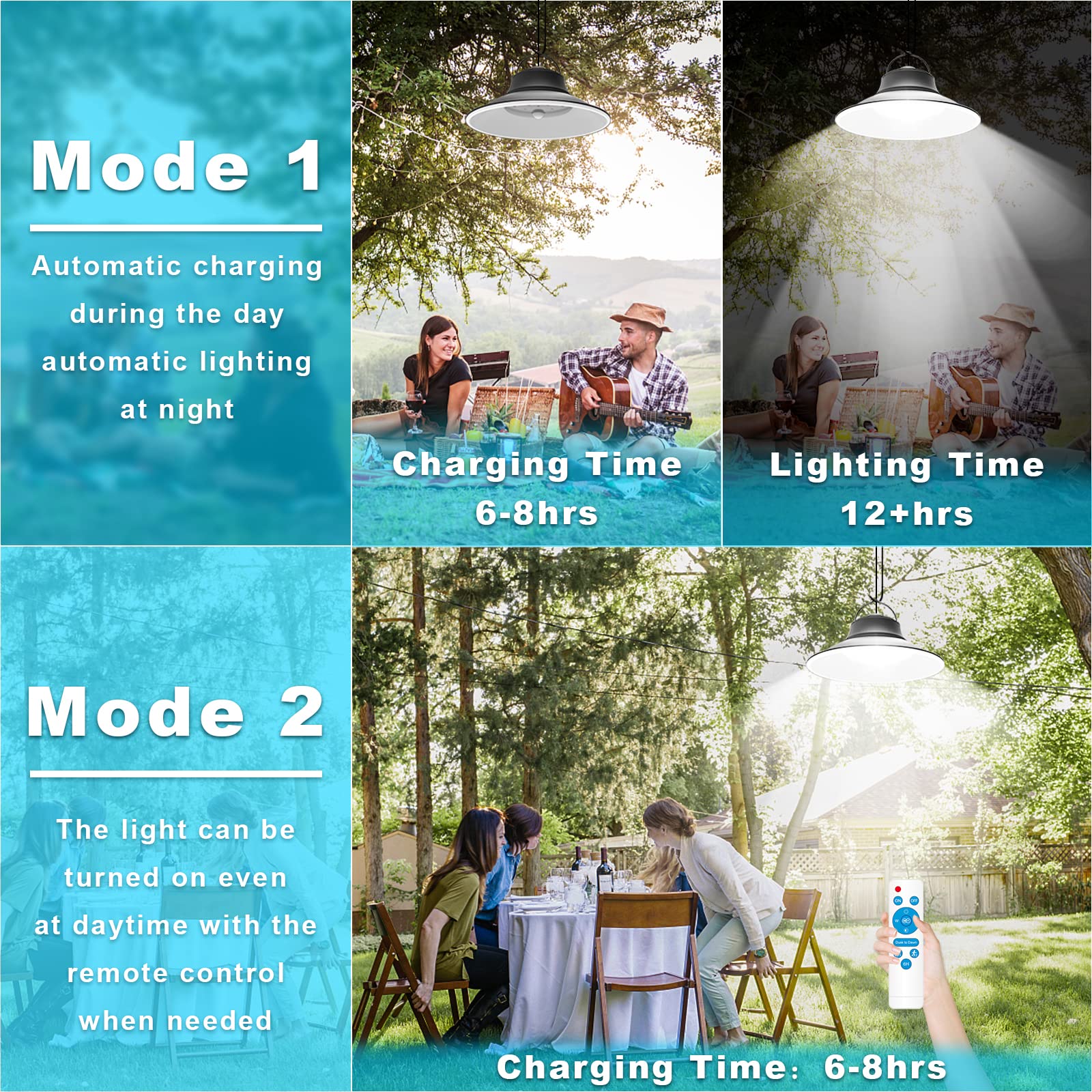 NIORSUN Solar Pendant Light with Motion Sensor - Outdoor/Indoor Dimmable LED Light (3000K/4500K/6000K) with 16.4ft Cable & Remote Control, IP65 Waterproof for Shed, Barn, Gazebo, Patio (1 Pack) - Perfect for Pathway Lighting, Garden Decor, and Backyard Security