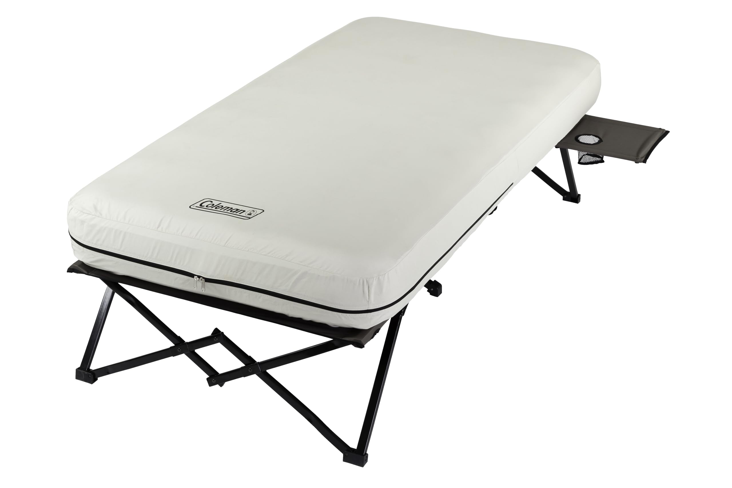 Coleman Queen-Size Airbed Cot with Steel Frame & Side Table - Portable Folding Air Mattress for Camping, Guest Bed & Home Use - Includes Battery Pump (Ideal for Outdoor Adventures & Spare Bed Solutions)