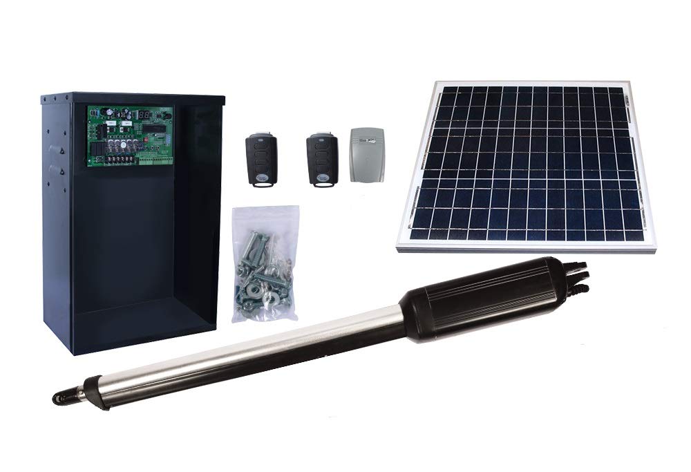 ES1000 DIY Automatic Gate Opener Kit - Heavy Duty Single Arm System with Plug-in & Solar Power Options (10W Solar Panel Included) | Perfect for Driveway, Farm, Ranch & Residential Security Gates