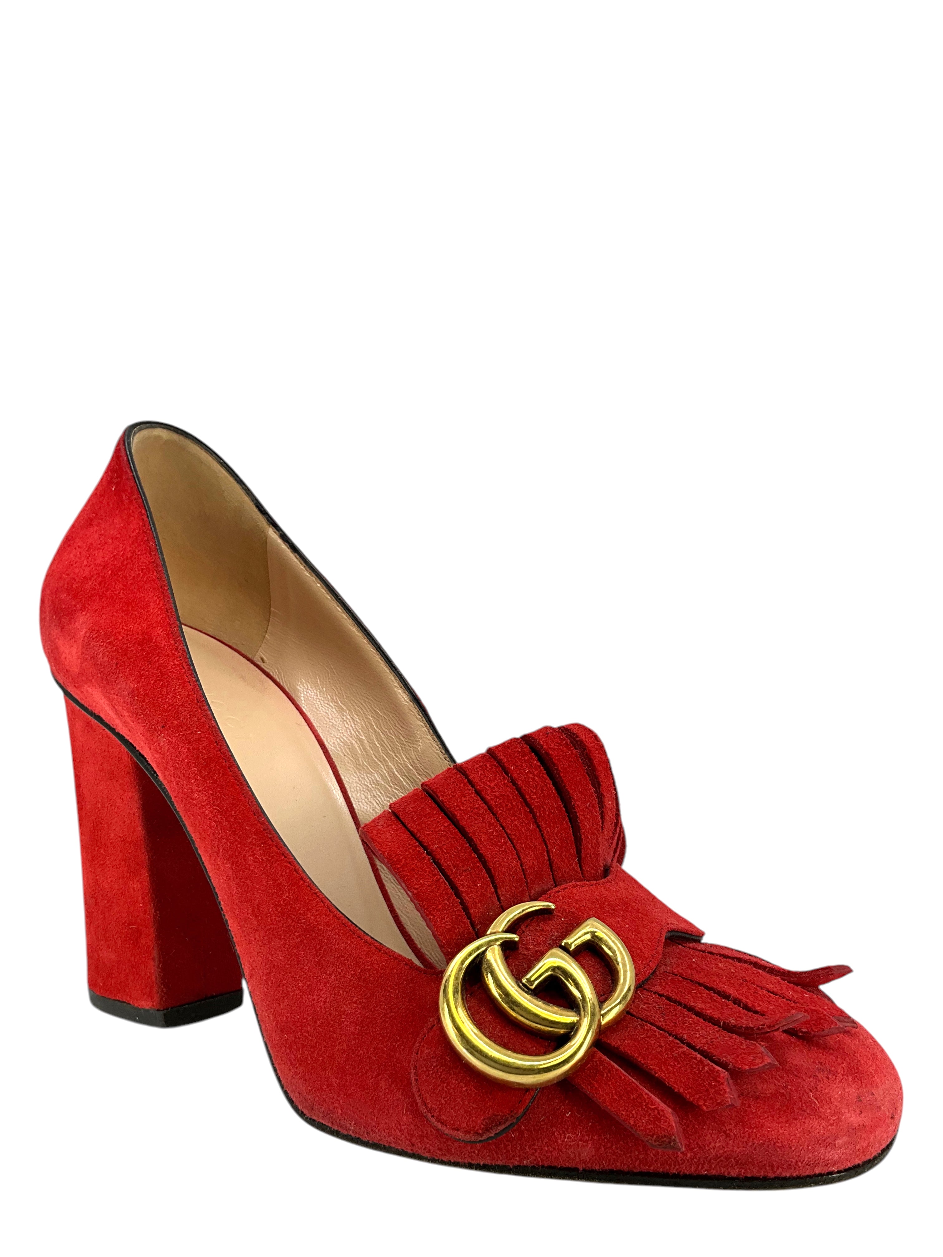 Gucci Marmont GG Suede Block Heel Pumps Women's Size 8.5 | Luxury Designer Shoes for Office, Party & Special Occasions